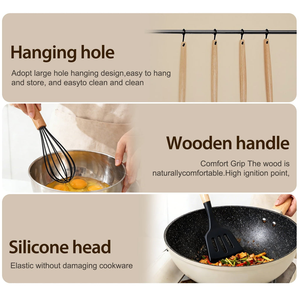 Ergonomic Cooking Silicone Cooking Utensils Set, Heat Resistant Kitchen Cooking Utensils Set, 12 PCS Handle Silicone Kitchen Gadgets Ut... - Premium Stainless Steel Cooking Utensil for Non-Stick Pots Detail