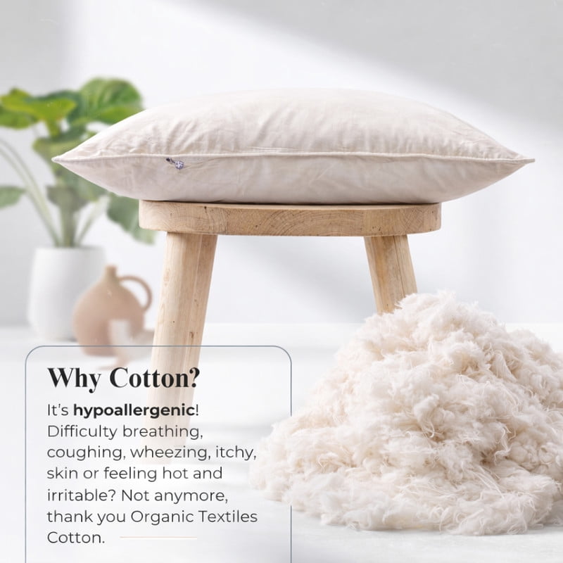 Fluffy Shredded 100% Organic Cotton Pillow with Organic Cotton Cover - GOTS CERTIFIED - Adjustable Loft, Head Neck Pain Relief, Back ... - Hotel Quality Plush Sleeping Pillows Detail