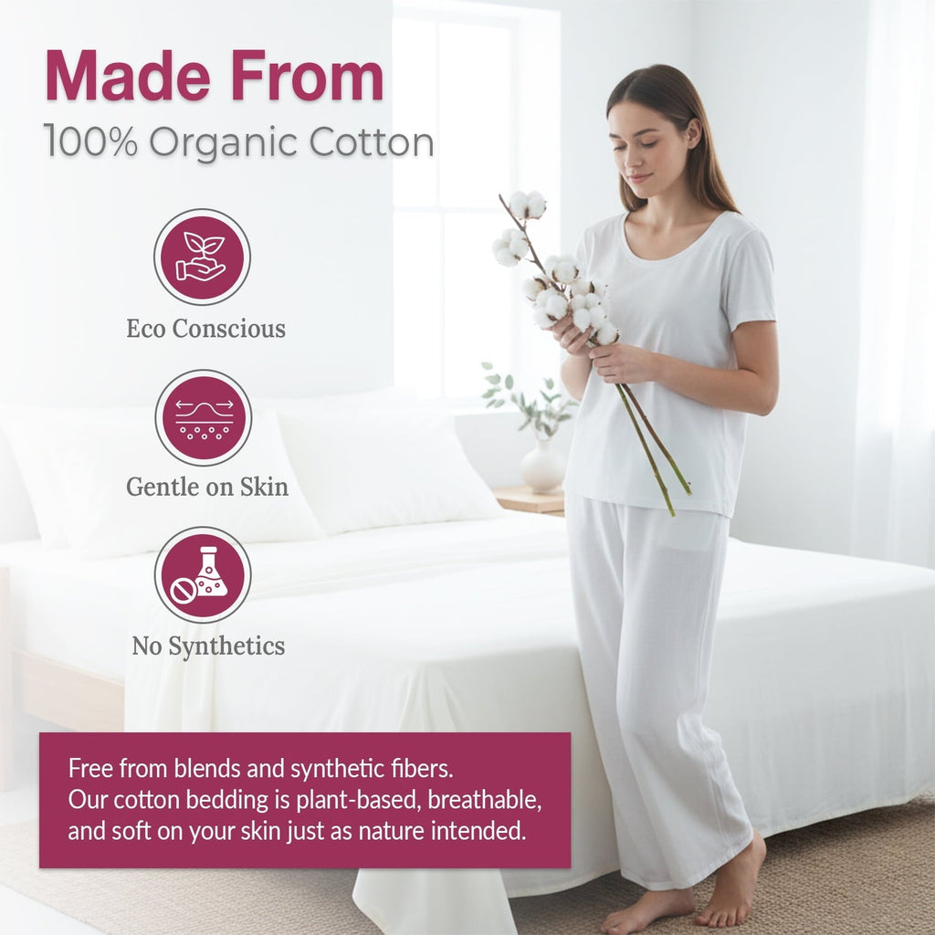 Premium Egyptian Cotton 100% Organic Cotton Percale Flat Sheet Twin Size - 1 PC Flat Sheet, White - Crisp, Cool and Strong Bed Linen, Top She... - Cooling Hotel Quality Bedding Sheets and Pillowcases Detail