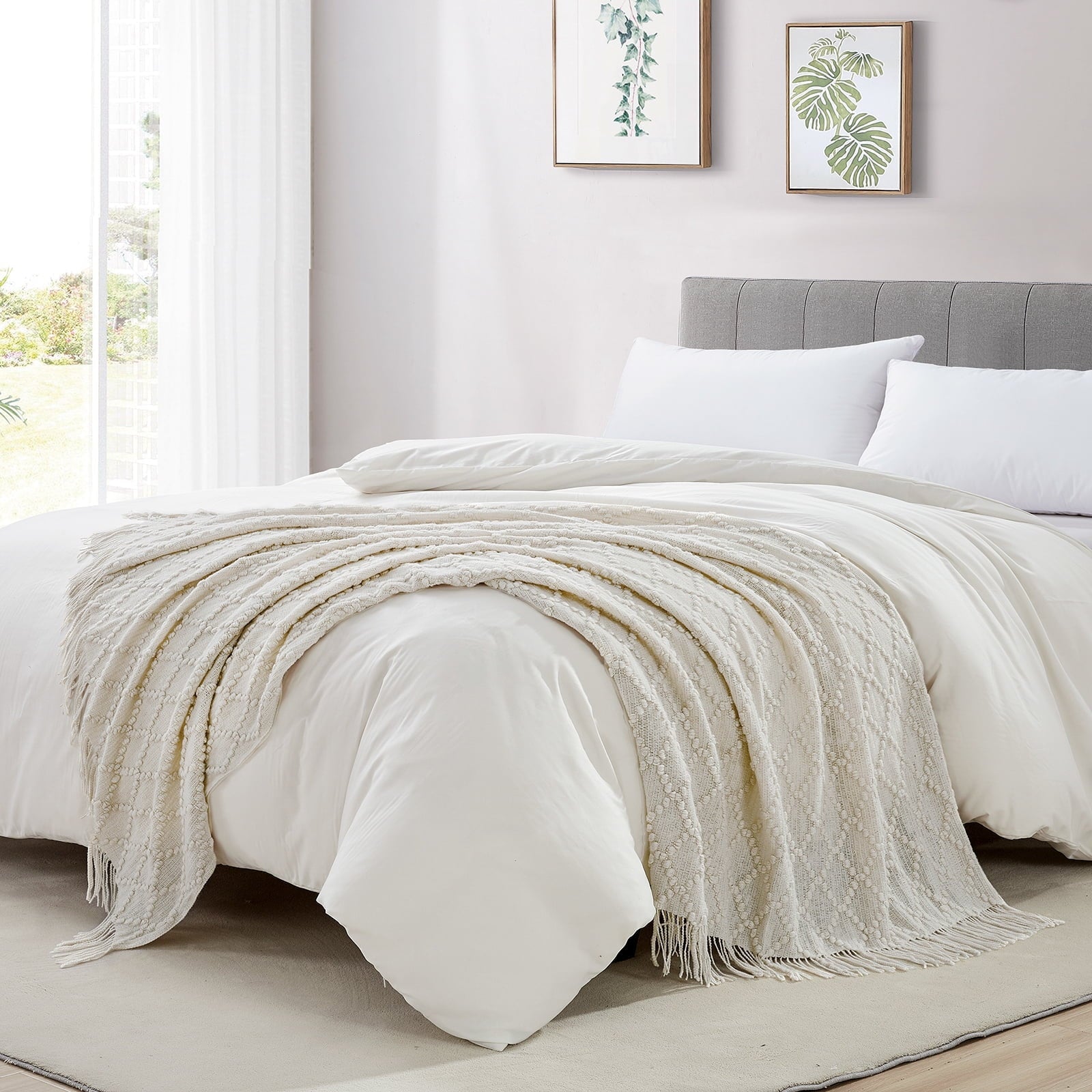 Super Soft Flannel Texture Pure Color Soft Throw Blanket and Sofa Or Bed Knitted Decorative Blanket 50 x70 inches Jacquard Diamond Beige... - Lightweight Plush Warm Blanket for All Seasons Detail