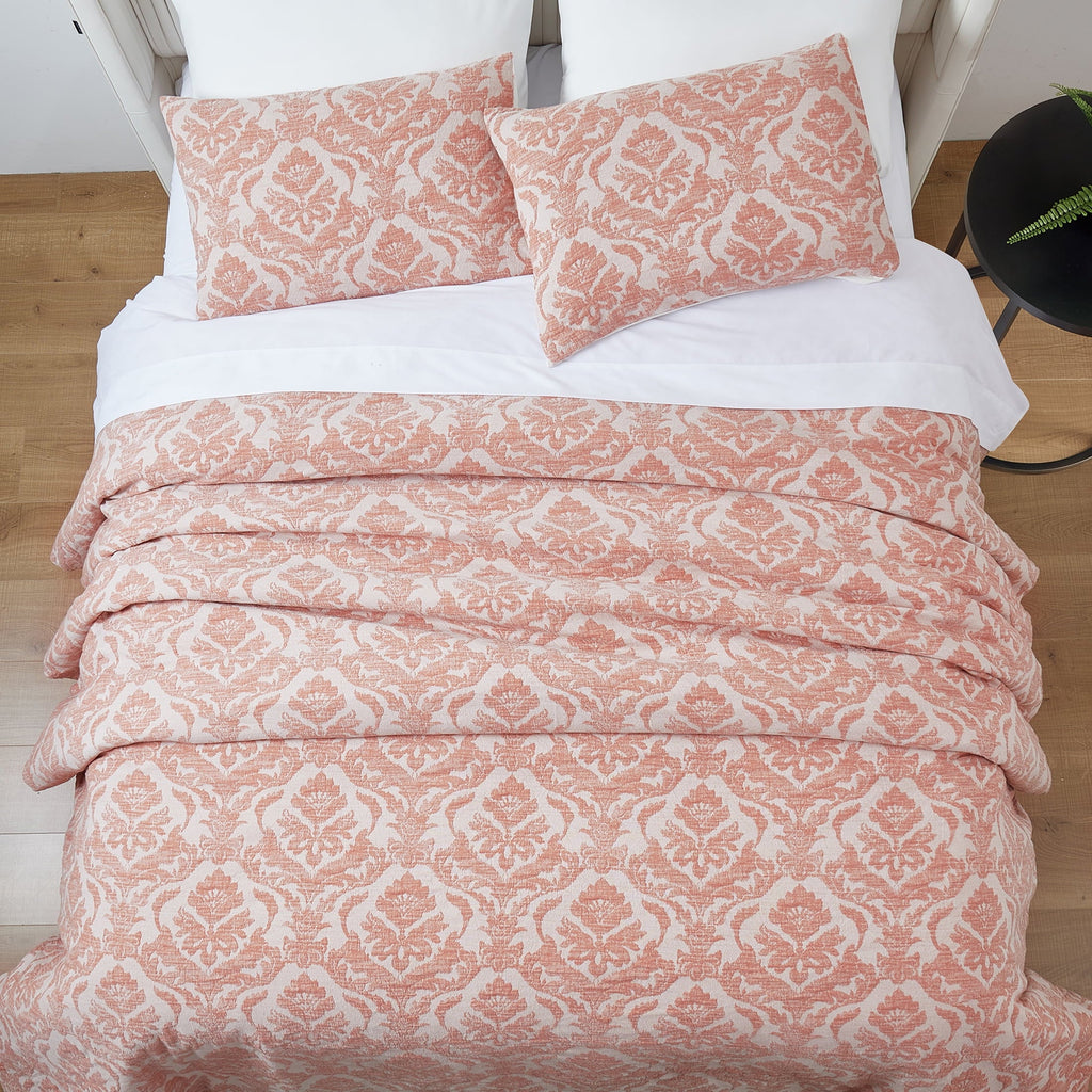 Luxurious Quilted Woven Damask 2-Piece Comforter Set, Blush, Full Queen, All Ages - Hypoallergenic Ultra-Fluffy Quilt for Winter Detail