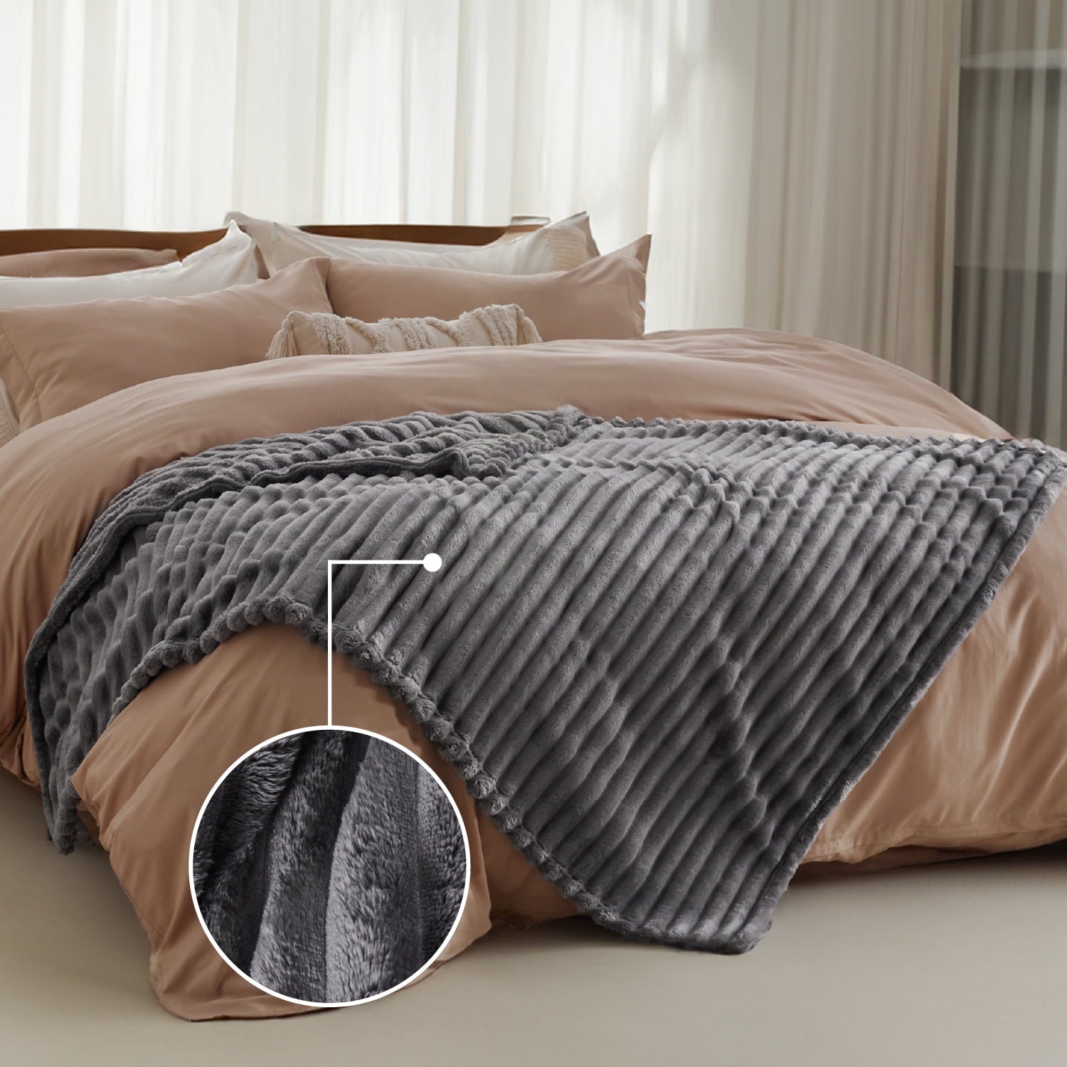 Decorative Knitted Grey Fleece Throw Blanket for Couch - Super Soft Cozy Blankets for Women, Girls, 50x60 inches - Cozy Fleece Throw Blanket for Couch & Bed Detail
