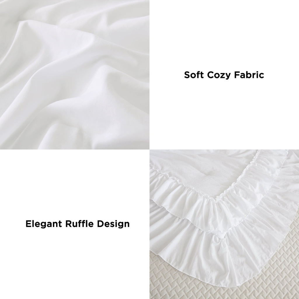 Luxurious Quilted Queen Comforter Set White - 3 Pieces Soft Fluffy Ruffle Bedding Comforter Sets for Queen Bed, All Season Farmhouse Li... - Luxurious Quilted Duvet Cover Set Detail