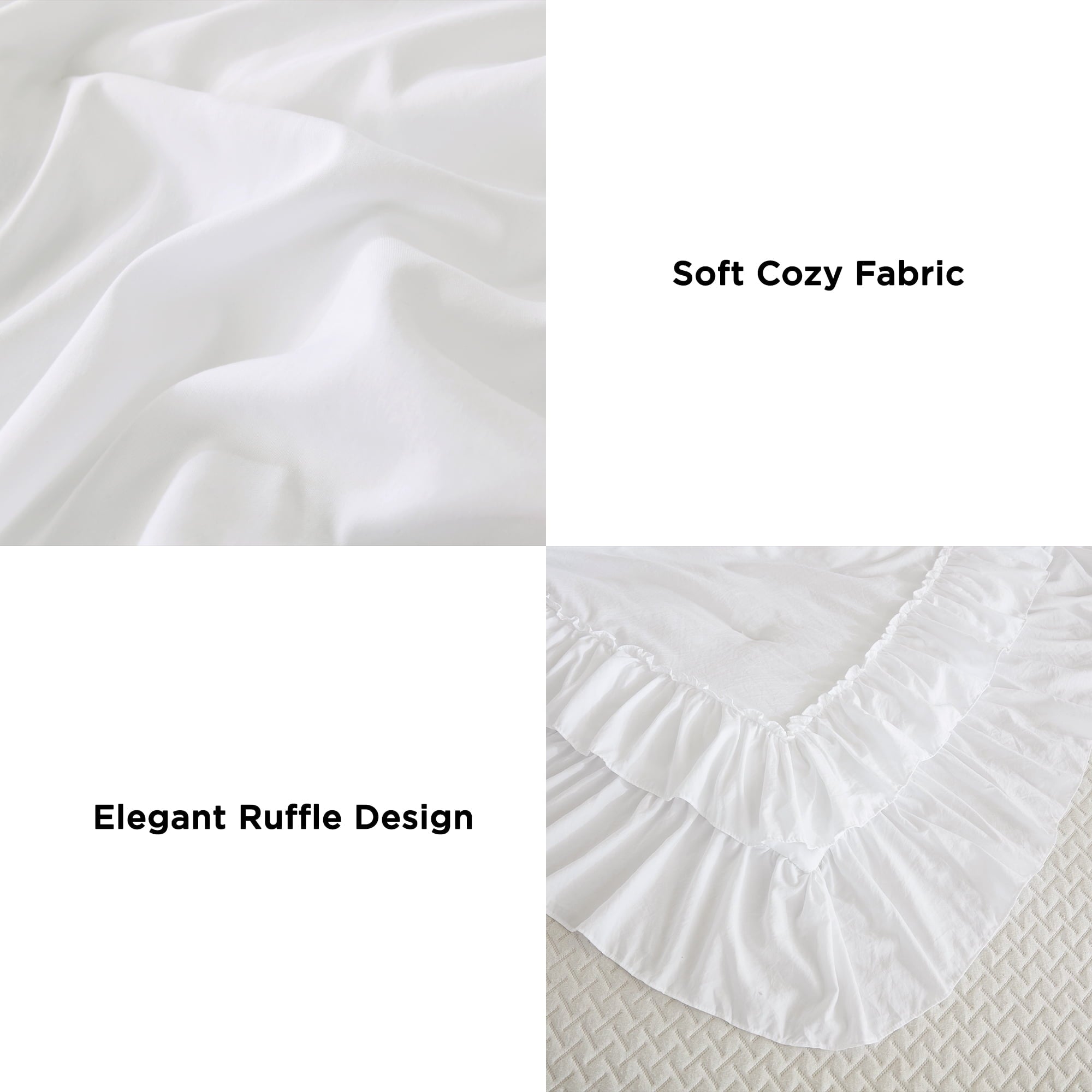 Luxurious Quilted Queen Comforter Set White - 3 Pieces Soft Fluffy Ruffle Bedding Comforter Sets for Queen Bed, All Season Farmhouse Li... - Luxurious Quilted Duvet Cover Set Detail