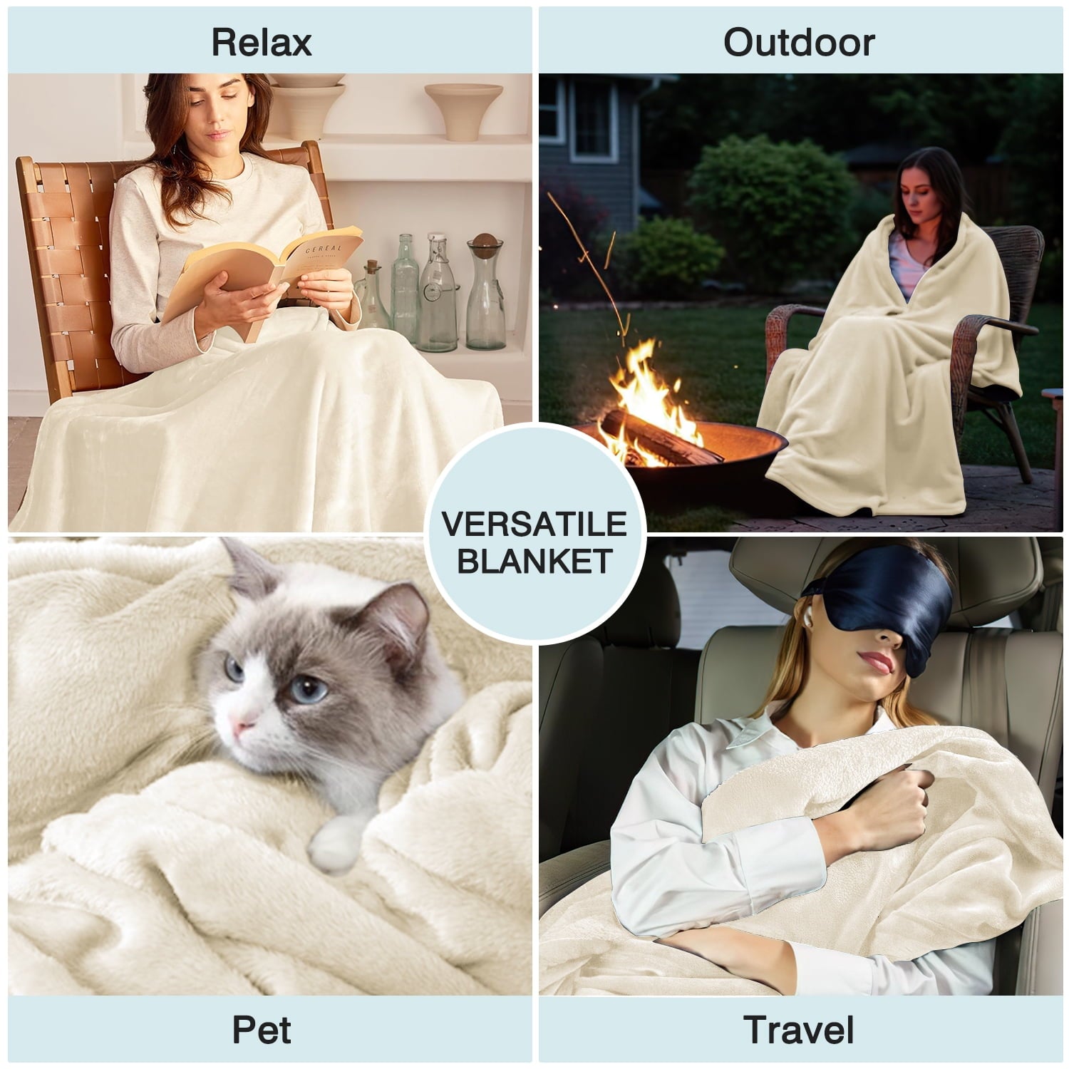 Reversible Sherpa Throw Blanket for Couch, Ultra Soft Cream White Throws for Travel Camping Sofa Bed, Lightweight Cozy Bed Blanket for ... - Super Soft Reversible Sherpa Flannel Blanket Detail
