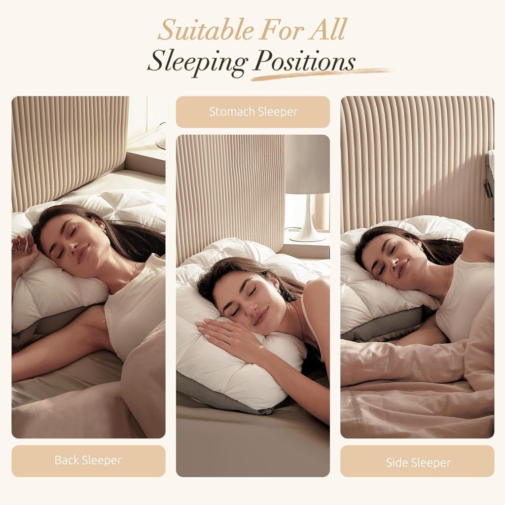 Decorative Plump Hotel Cervical Pillow for Sleeping – Ergonomic Contour Neck Support Bed Pillow, Fluffy and Supportive for Side, Back ... - Hotel Quality Plush Sleeping Pillows Detail