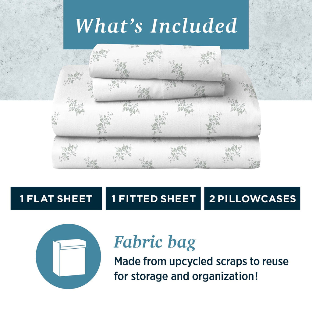 Cooling Sateen 100% Cotton Percale 4-Piece Queen Size Deep Pocket Printed Bed Sheets Set, 1 Fitted, 1 Flat Sheet with 2 Pillowcases,... - Luxury Bed Sheet Set with Deep Pockets Detail