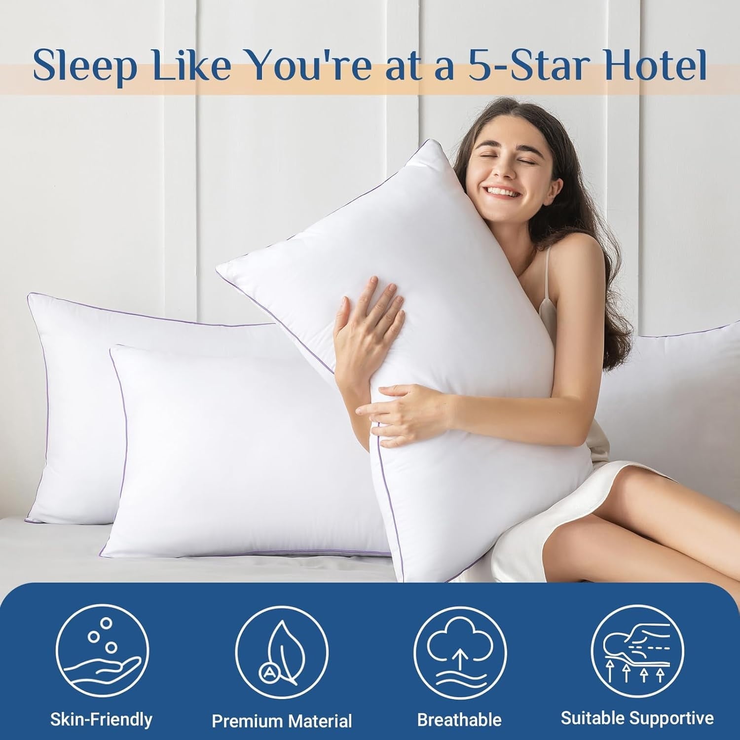 Hotel Collection Set of 4, Cooling and Supportive Bed with Super Soft Down Alternative Fill, Luxury Fluffy Hotel Quality for Side, Bac... - Orthopedic Shredded Foam Bed Pillow Set Detail
