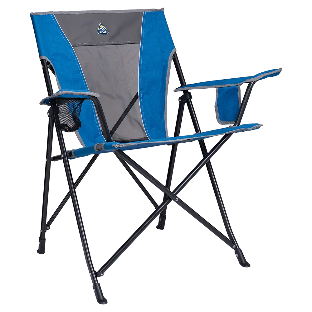 Lightweight Messenger Comfort Quad Chair - Choice 989 - Pico Compact Folding Camp Chair with Carry Bag - Heathered Royal