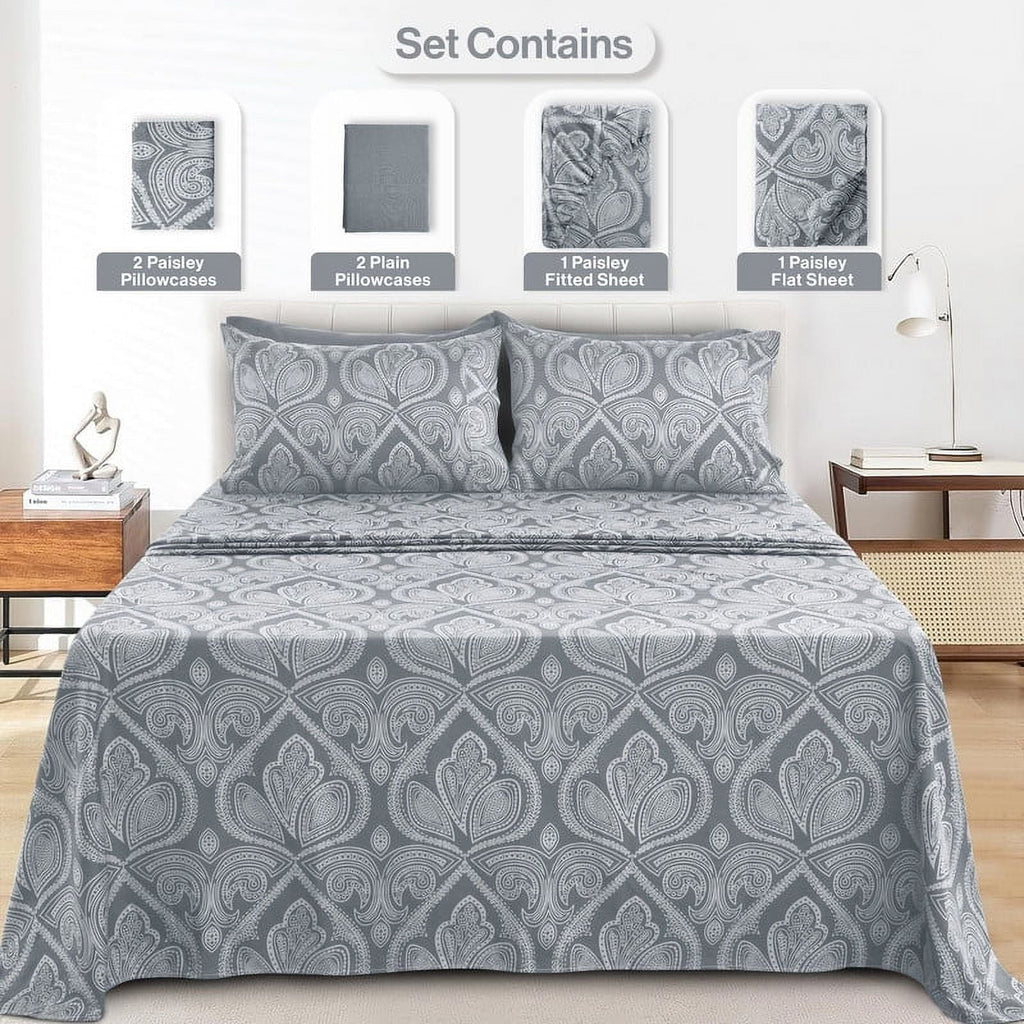 Premium Egyptian Cotton 6-Piece Bed Sheet Set, Deep Pocket Queen Sheets Up to 16 Inch, 1 Flat Sheet , 1 Fitted Sheet & 4 Pillowcases (Queen, ... - Cooling Hotel Quality Bedding Sheets and Pillowcases Detail