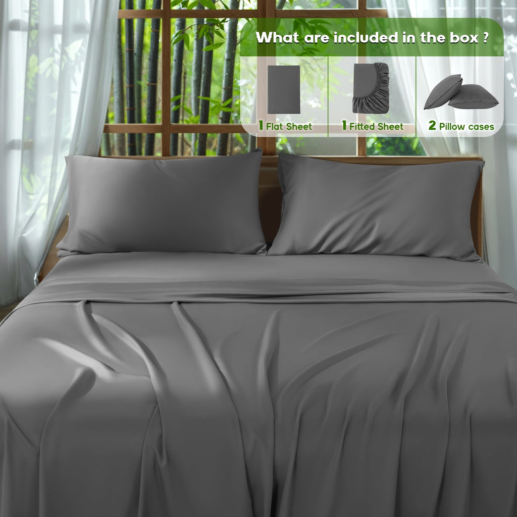 Ultra-Soft Luxury Bamboo Bed Sheet Set - Deep Pockets - 4 Piece, Queen, Dark Gray - Cooling Hotel Quality Bedding Sheets and Pillowcases Detail