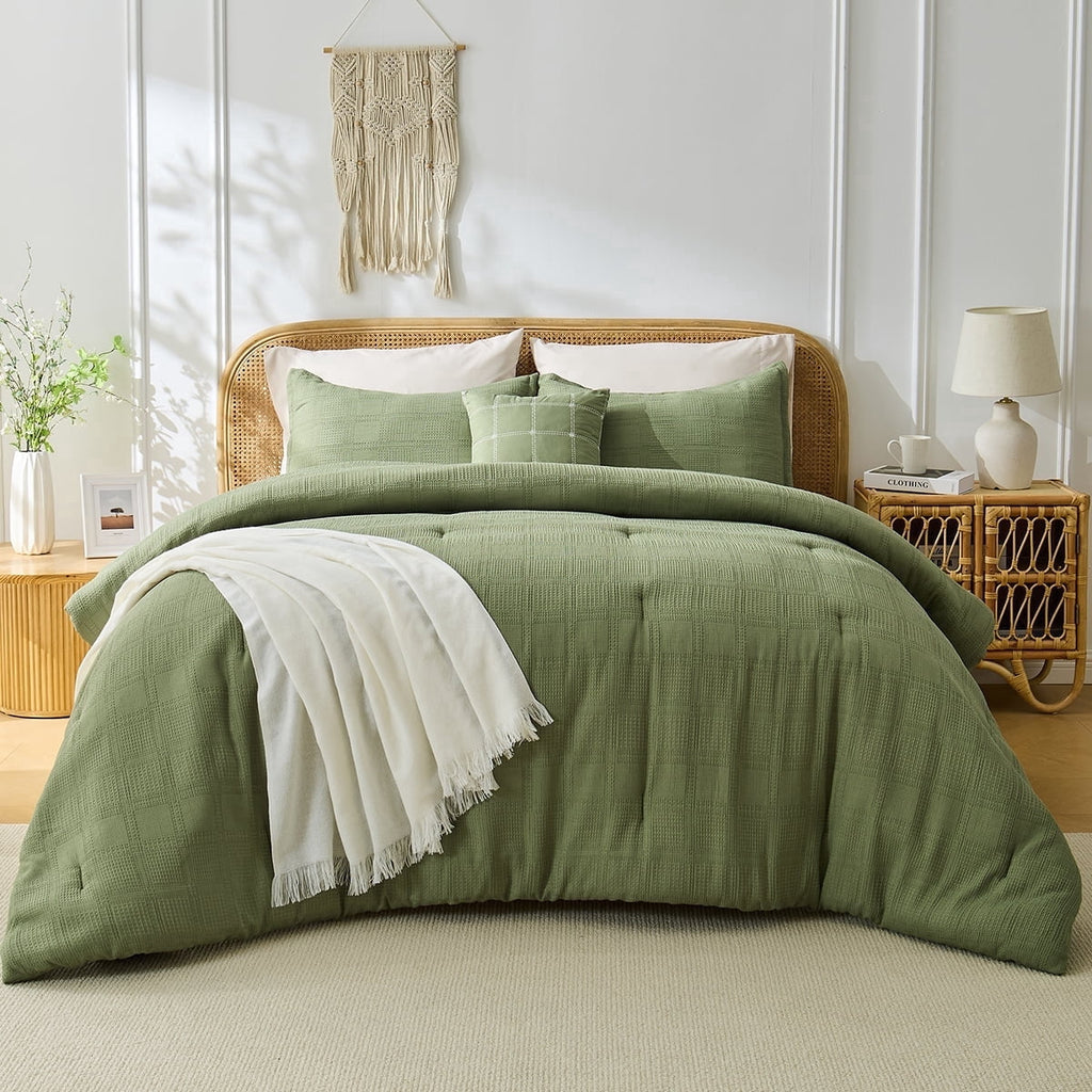 Heavyweight Warmth Waffle Weave Comforter Set with Throw Blanket for Couch, 5-Piece King/Cal King Size Lightweight Comforter Bet Set for... - All-Season Down Alternative Comforter Insert Detail