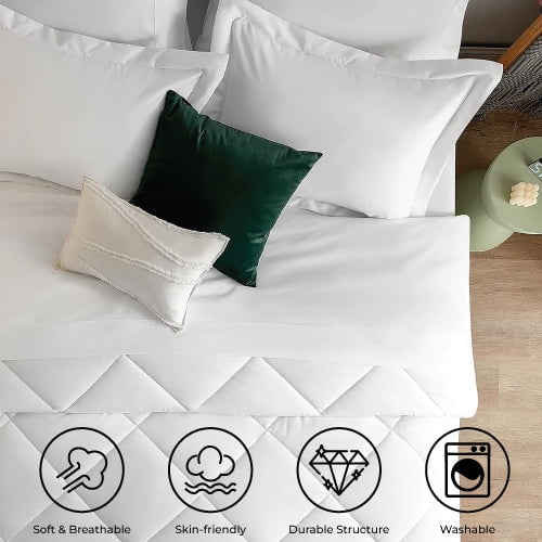 Heavyweight Warmth Comforter Set 7-Piece Bed in a Bag - Adult, White, Queen - Hypoallergenic Ultra-Fluffy Quilt for Winter Detail