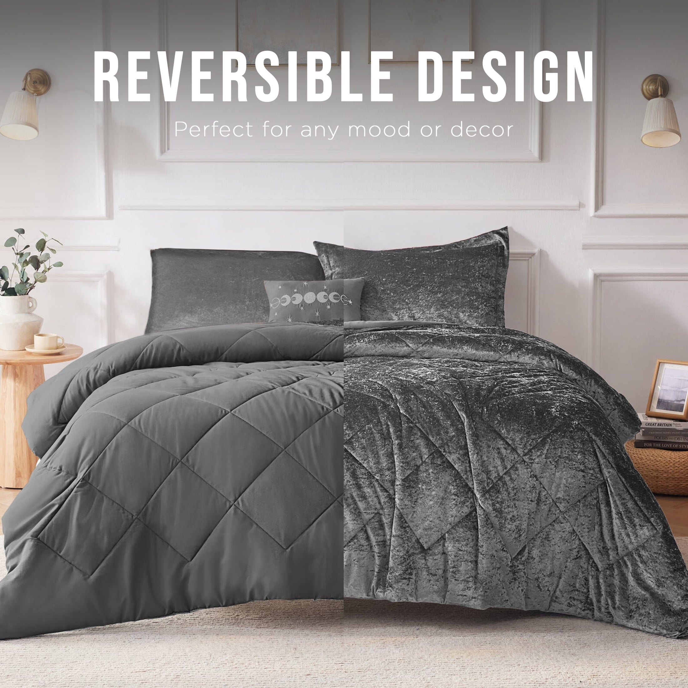 Luxurious Quilted King/Cal King Size Comforter Sets, Velvet Bedding Comforter Set for All Seasons, Grey Bedding Set with Decor Pillow, ... - Hypoallergenic Ultra-Fluffy Quilt for Winter Detail