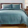 All-Season Full/Queen Comforter Set, All-Season, 3-Piece, Nimbus Blue Block Weave - Luxurious Quilted Duvet Cover Set - Default Title