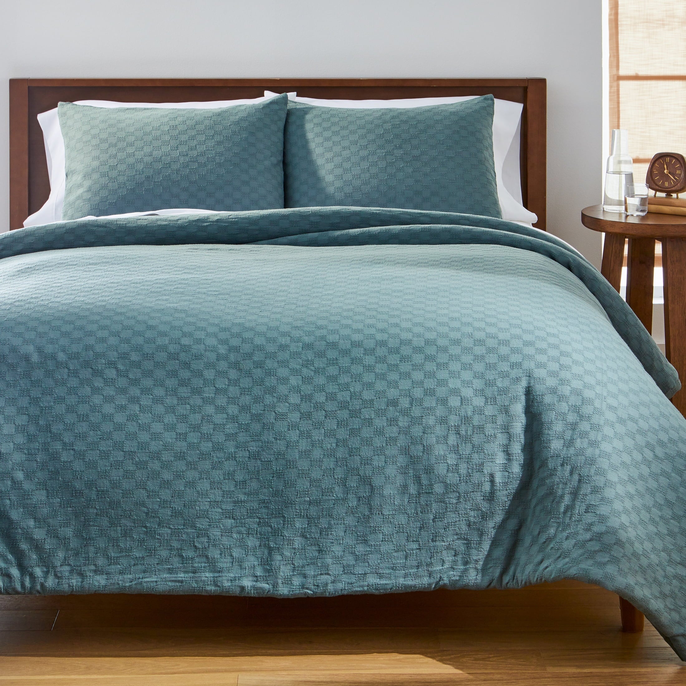 All-Season Full/Queen Comforter Set, All-Season, 3-Piece, Nimbus Blue Block Weave - Luxurious Quilted Duvet Cover Set - Default Title
