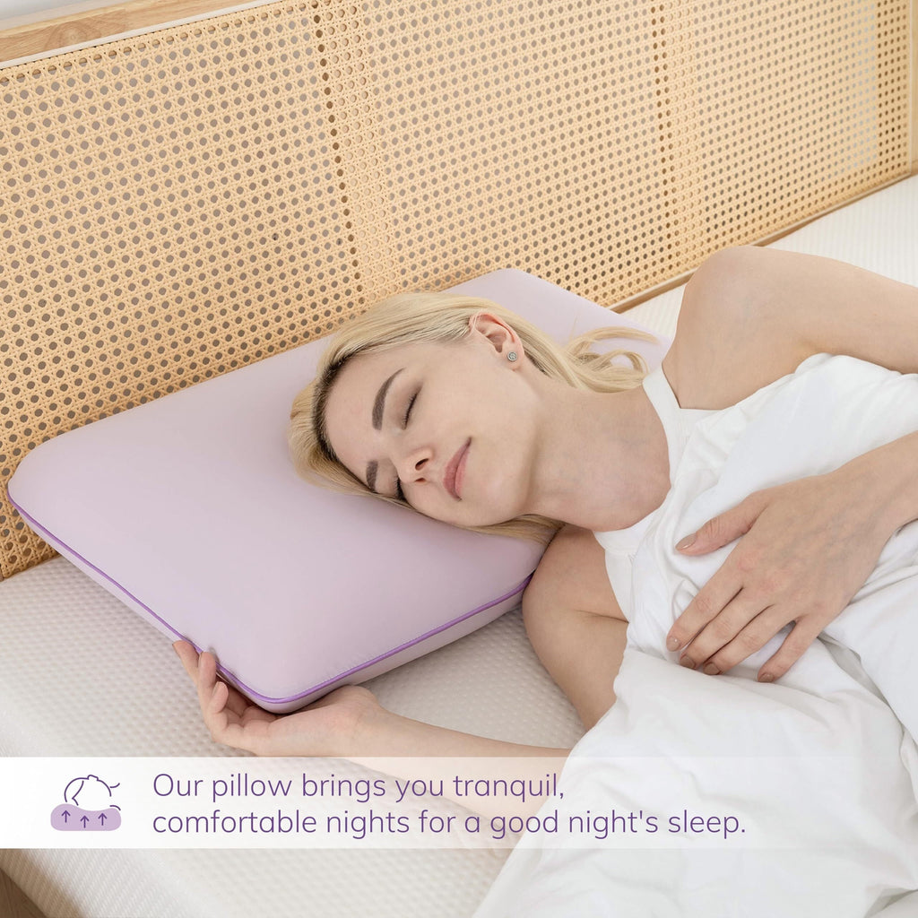 Orthopedic Support Memory Foam Pillow, Cooling Gel Bed Pillow, Queen, Purple - Hotel Quality Plush Sleeping Pillows Detail