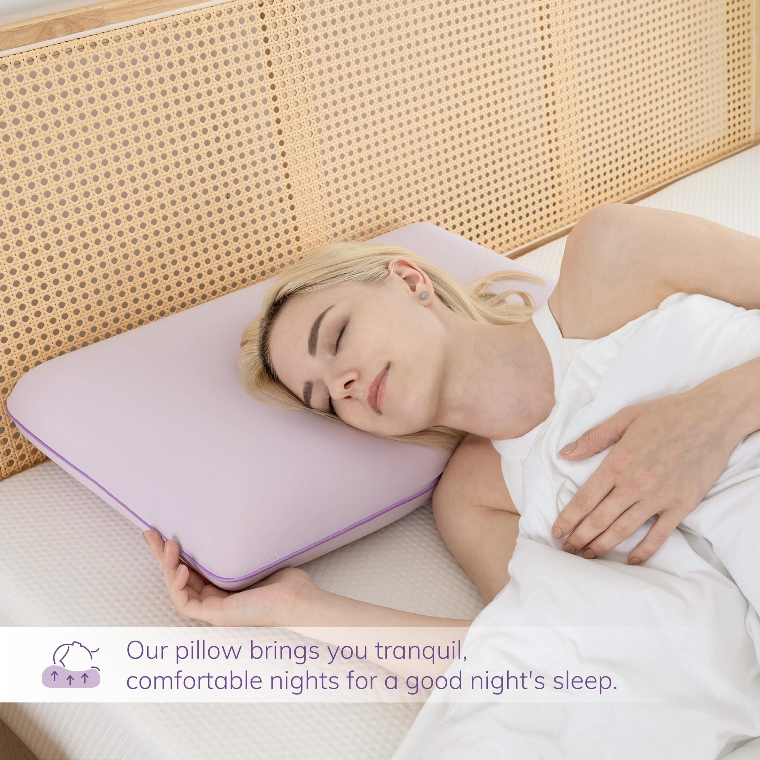 Orthopedic Support Memory Foam Pillow, Cooling Gel Bed Pillow, Queen, Purple - Hotel Quality Plush Sleeping Pillows Detail