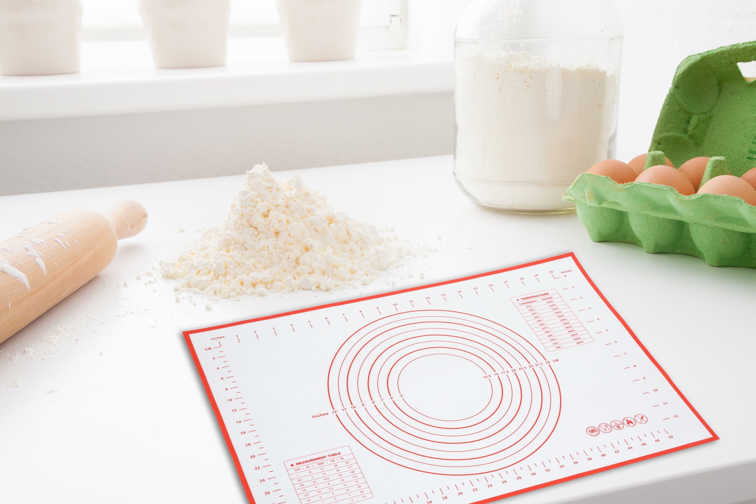 Premium Kitchen Reusable Silicone 24"x 18" Pastry Mat with Measurements - Premium Stainless Steel Garlic Presser & Peeler Detail