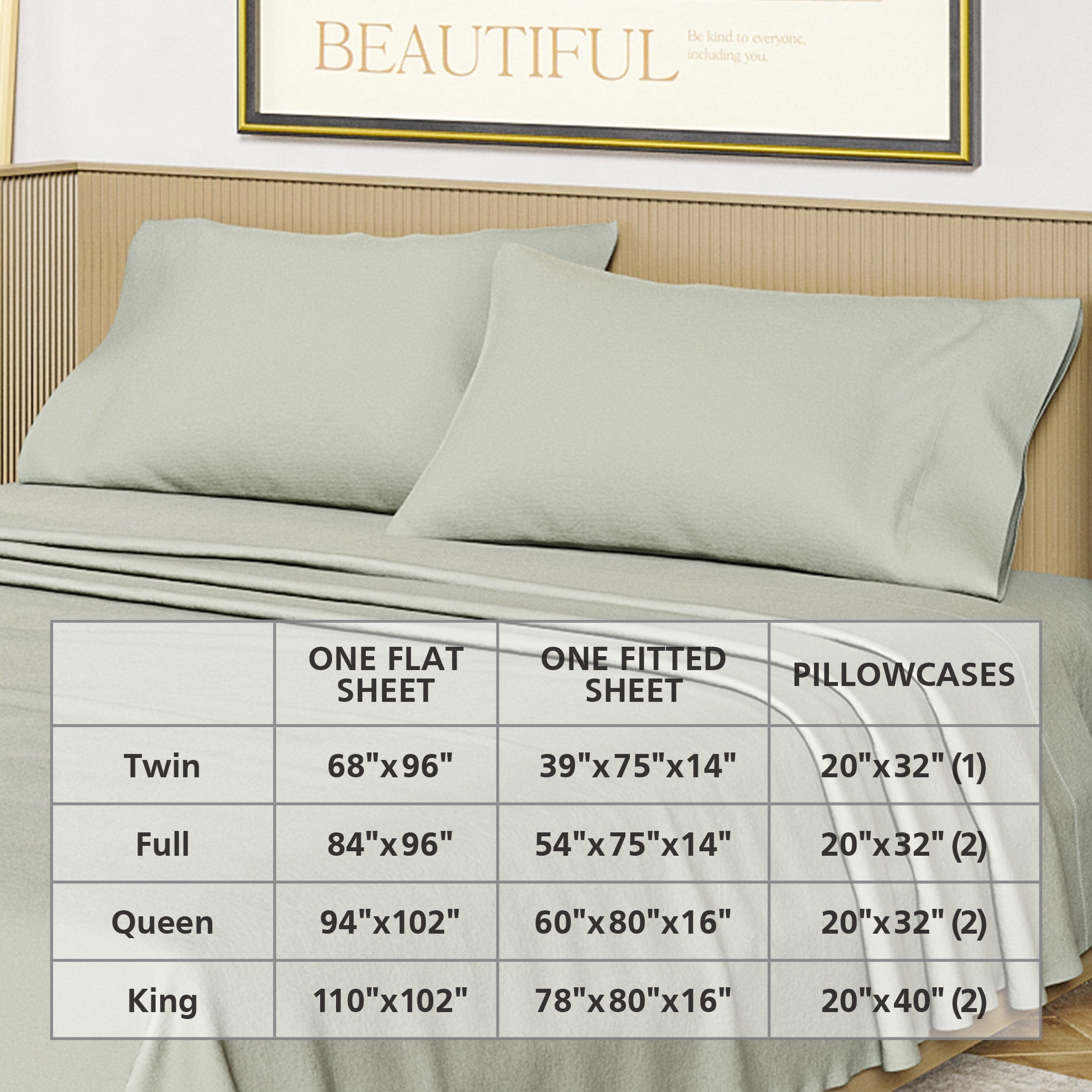 Breathable Luxury Solid 4-Piece 100% Cotton Washed Percale Sage Green Sheet Set, Full - Cooling Hotel Quality Bedding Sheets and Pillowcases Detail