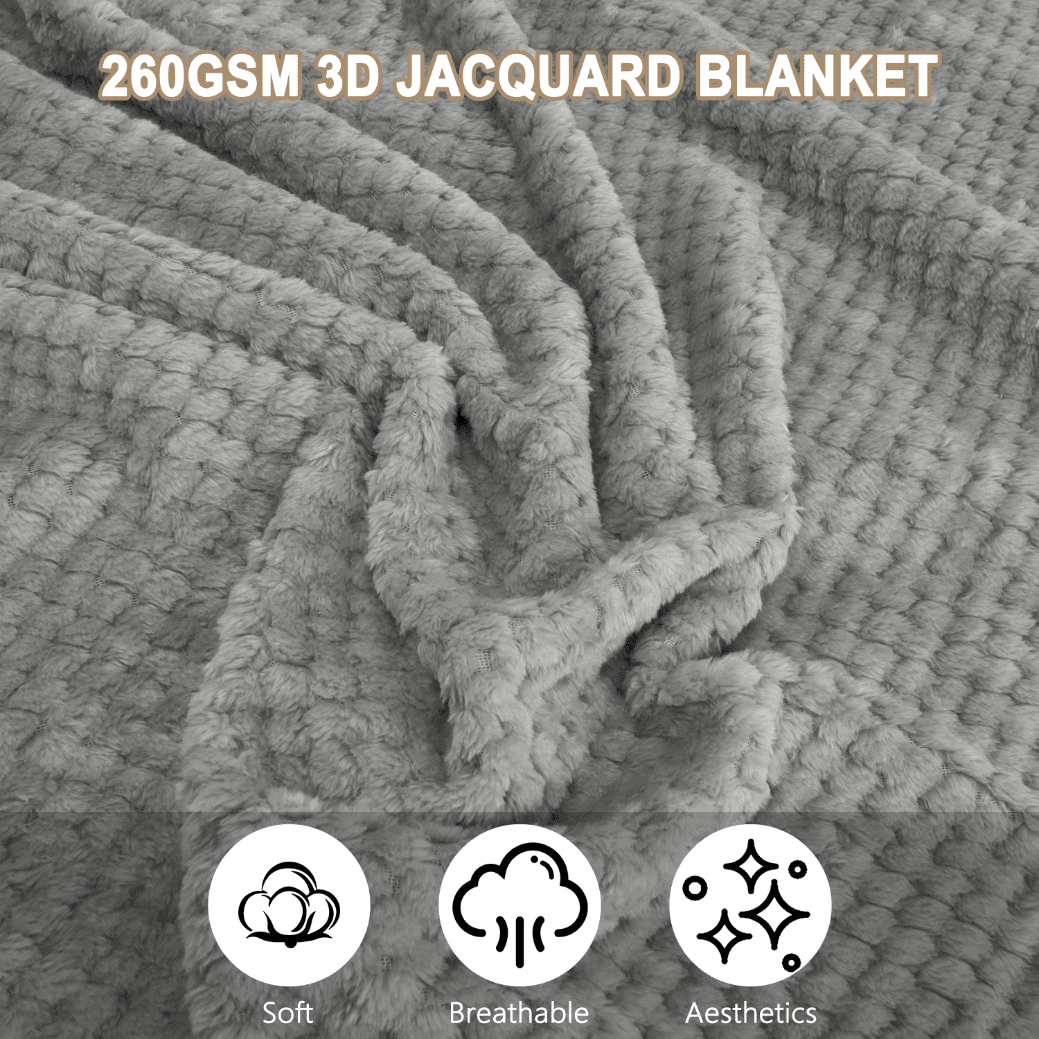 Decorative Knitted Throw Blanket, Decorative Throws with Waffle Wave Design, Super Soft Plush Fuzzy Blankets , Luxury Lightweight and Br... - Cozy Fleece Throw Blanket for Couch & Bed Detail
