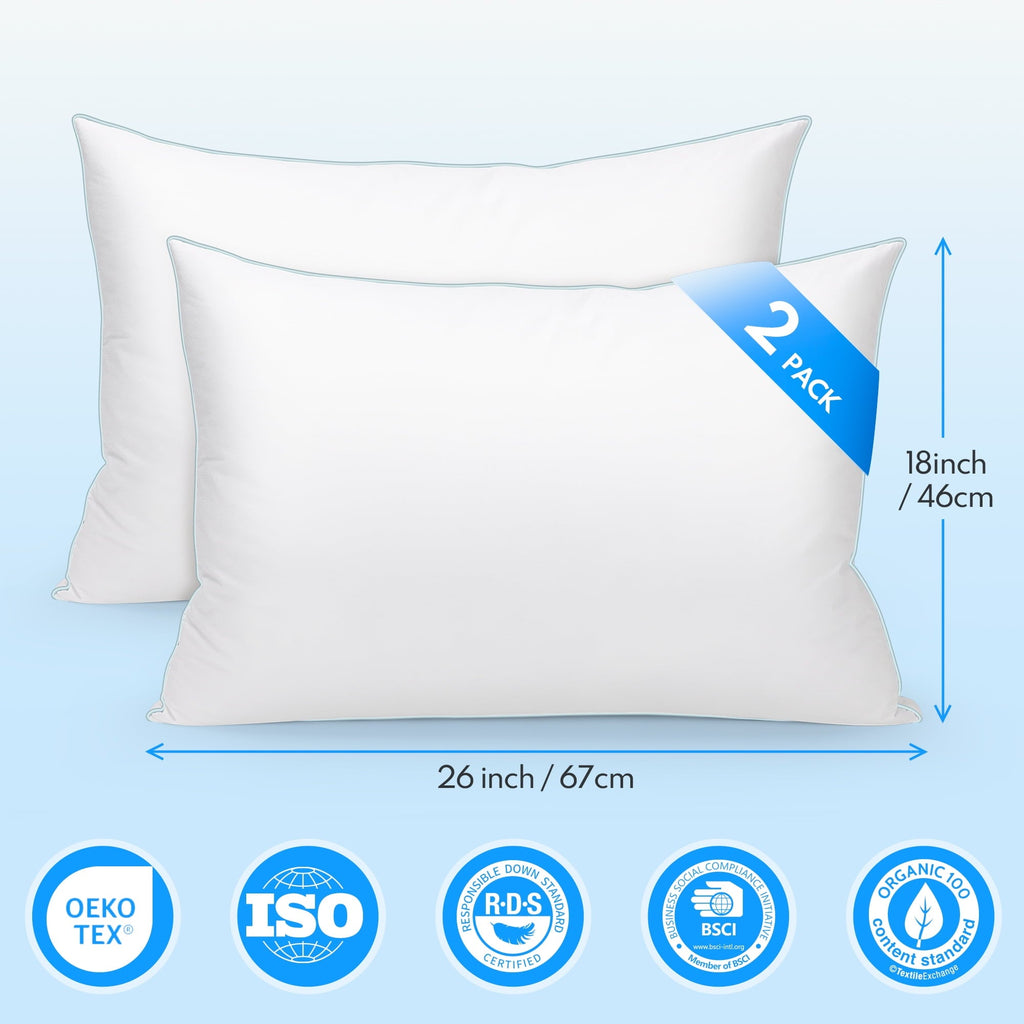 Orthopedic Support Goose Feather Down Pillows, Gusseted Bed Pillows Queen Size Set of 2, Luxury Hotel Collection Fluffy Pillows 100% Cot... - Orthopedic Shredded Foam Bed Pillow Set Detail