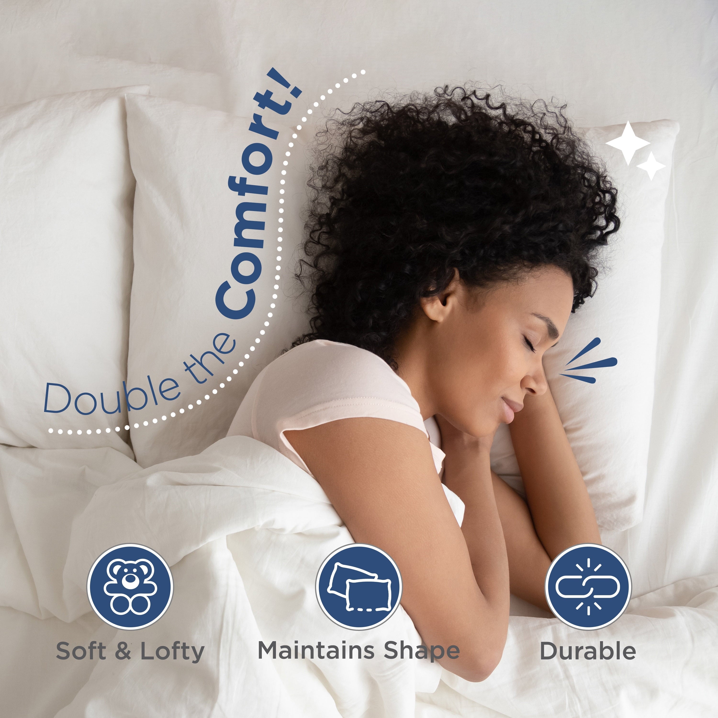 Orthopedic Support 2-Pack Down Alternative White Bed Pillows, Standard - Ergonomic Memory Foam Pillow for Neck Pain Support Detail