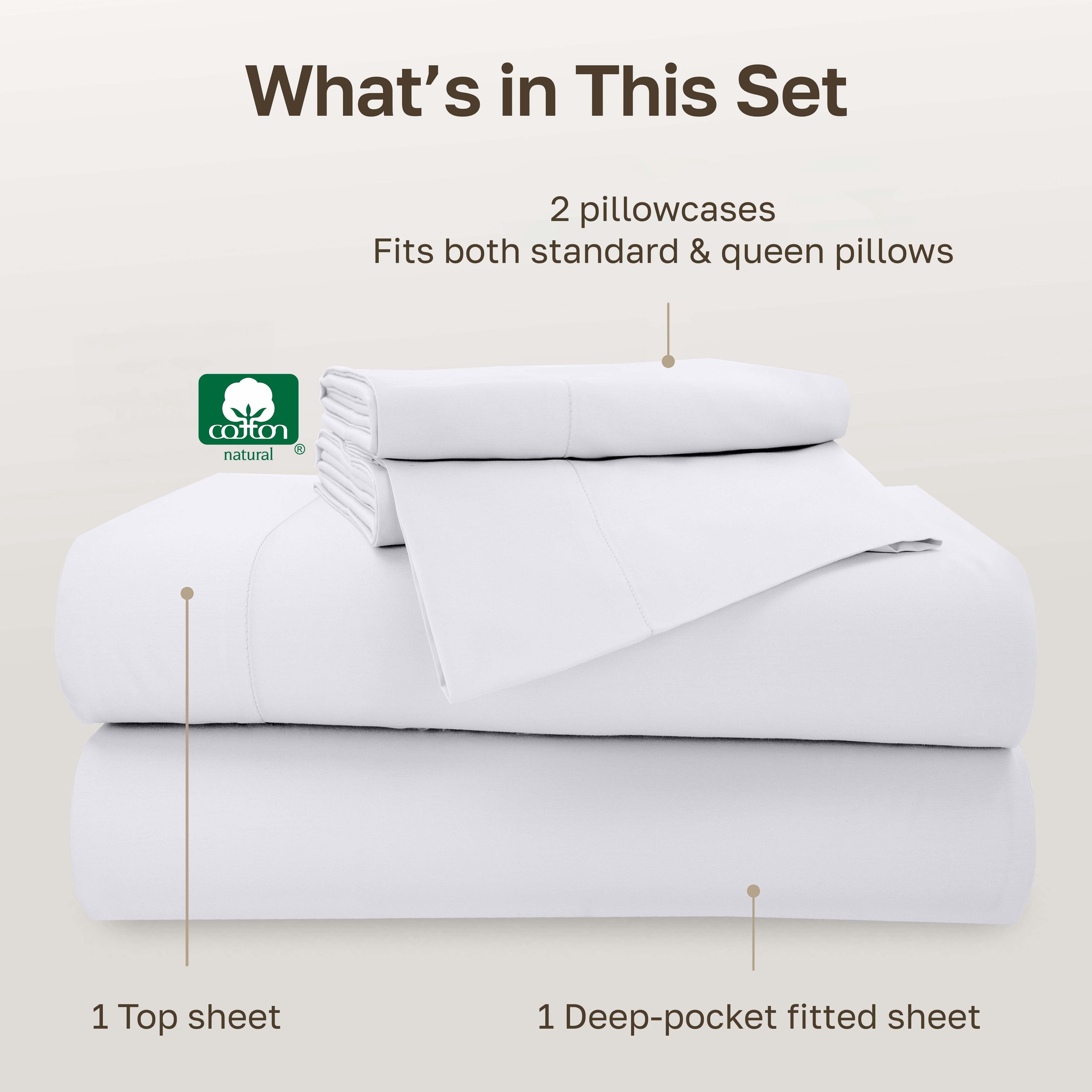 Premium Egyptian Cotton 500-Thread-Count 100% Cotton Sheet White Queen-Sheets Set, 4-Piece Extra Long-Staple Combed Cotton Bedding Sheets for... - Breathable Egyptian Cotton Flat & Fitted Sheets Detail