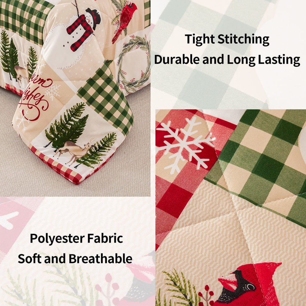 Heavyweight Warmth 3 Pcs Christmas Comforter Set, Bed in a Bag Wreath Snowman Queen/Full Size Xmas Bedding Set Fitted Pillowcases for Adult - Luxurious Quilted Duvet Cover Set Detail