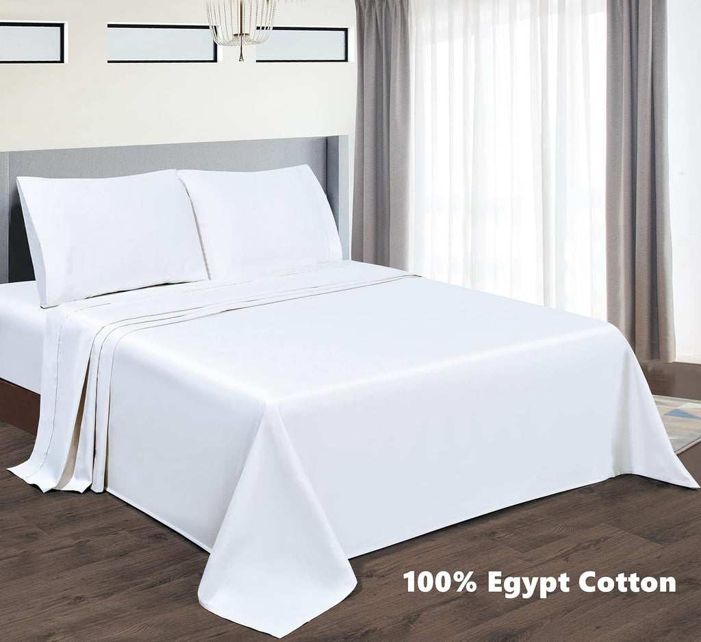 Premium Egyptian Cotton Bed Sheets Set 4 Pieces, 600 TC 100% Egyptian Cotton Bed Sheets, Breathable, Soft & Silky Sateen Weave Fits Mattress ... - Luxury Bed Sheet Set with Deep Pockets Detail