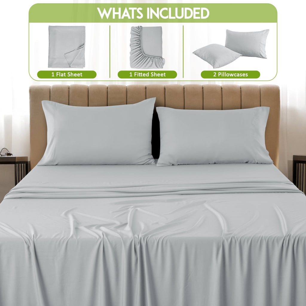 Breathable Luxury Rayon - 4 Piece Cooling Bed Sheets Set, Gray - Cooling Hotel Quality Bedding Sheets and Pillowcases Detail