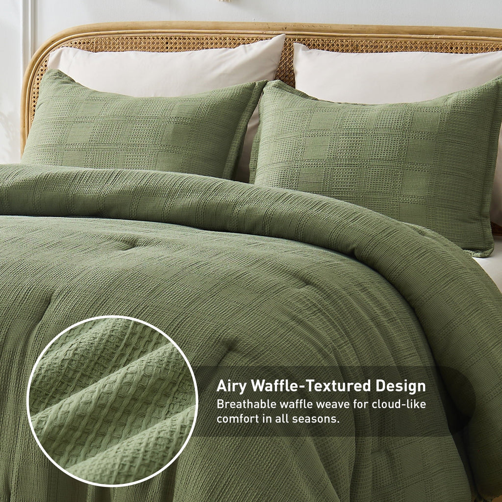 Heavyweight Warmth Waffle Weave Comforter Set with Throw Blanket for Couch, 5-Piece King/Cal King Size Lightweight Comforter Bet Set for... - All-Season Down Alternative Comforter Insert Detail