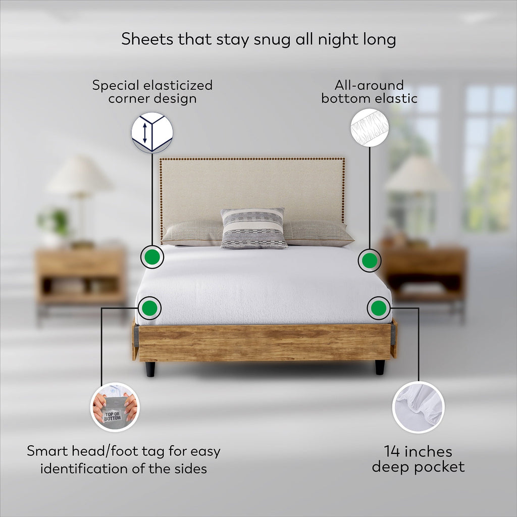 Breathable Luxury Soft Finish Microfiber Percale Queen Bed Sheet Set – 4-Piece Lightweight, Wrinkle-Resistant, Quick-Dry, Light Gray - Luxury Bed Sheet Set with Deep Pockets Detail