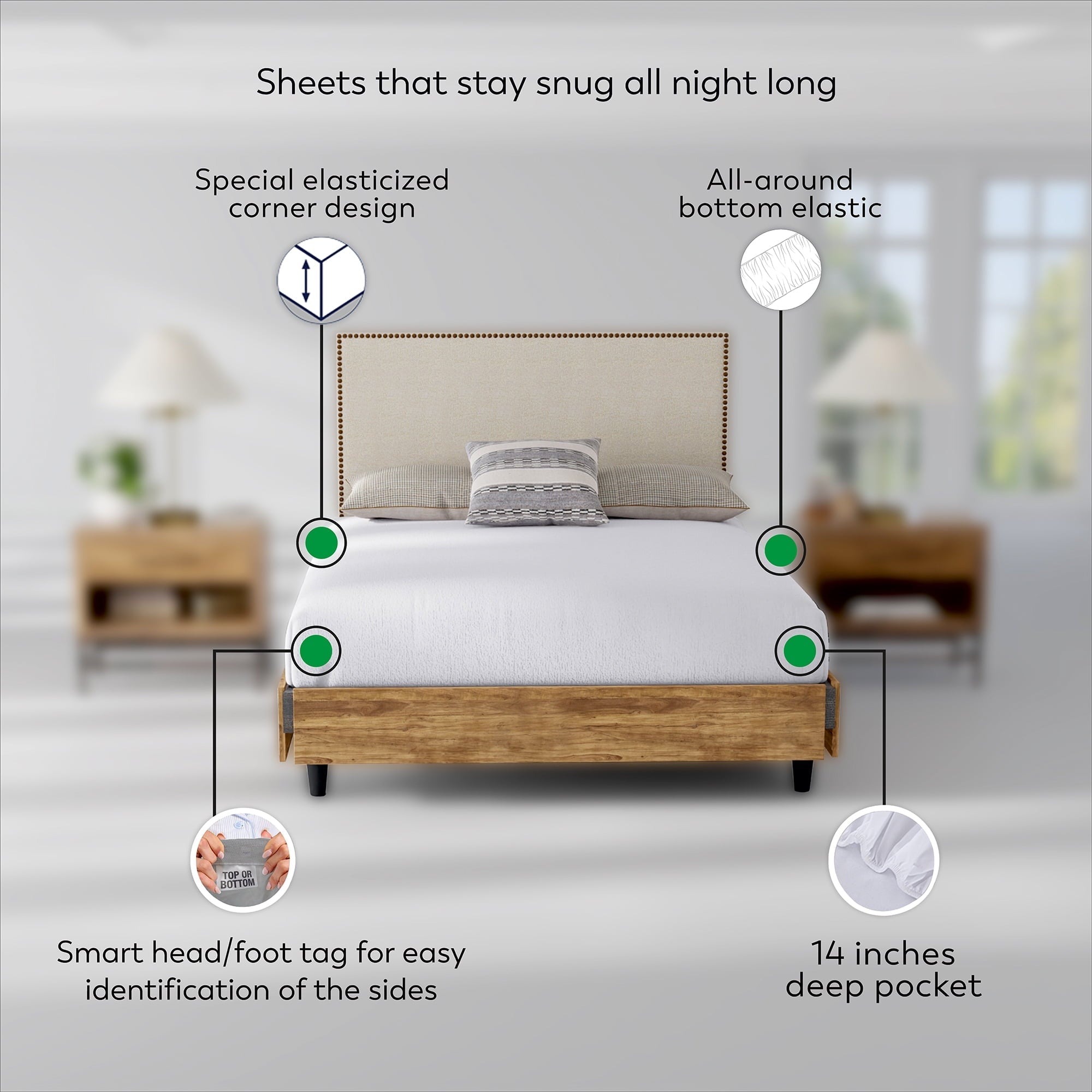 Breathable Luxury Soft Finish Microfiber Percale Queen Bed Sheet Set – 4-Piece Lightweight, Wrinkle-Resistant, Quick-Dry, Light Gray - Luxury Bed Sheet Set with Deep Pockets Detail