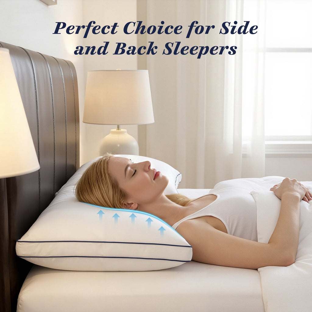 Hotel Collection for Queen Size 2 Pack, Duck Feather and Shredded Memory Foam Soft Luxury Hotel Collection - Decorative Throw Pillow Cushion for Sofa & Bed Detail