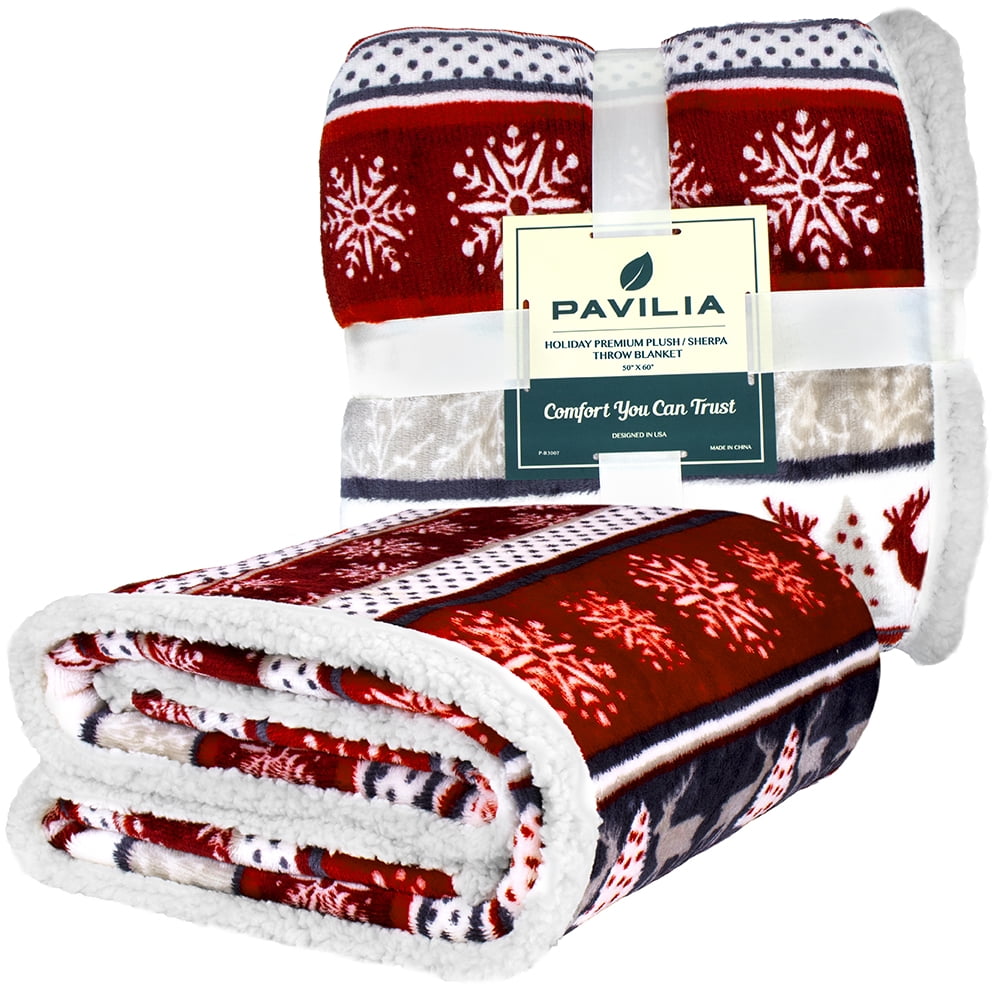 Lightweight Warm Premium Plush Sherpa Throw Christmas Blanket | Soft, Warm, Cozy, Reversible Microfiber Winter Cabin Throw | Plaid Hol... - Cozy Fleece Throw Blanket for Couch & Bed Detail