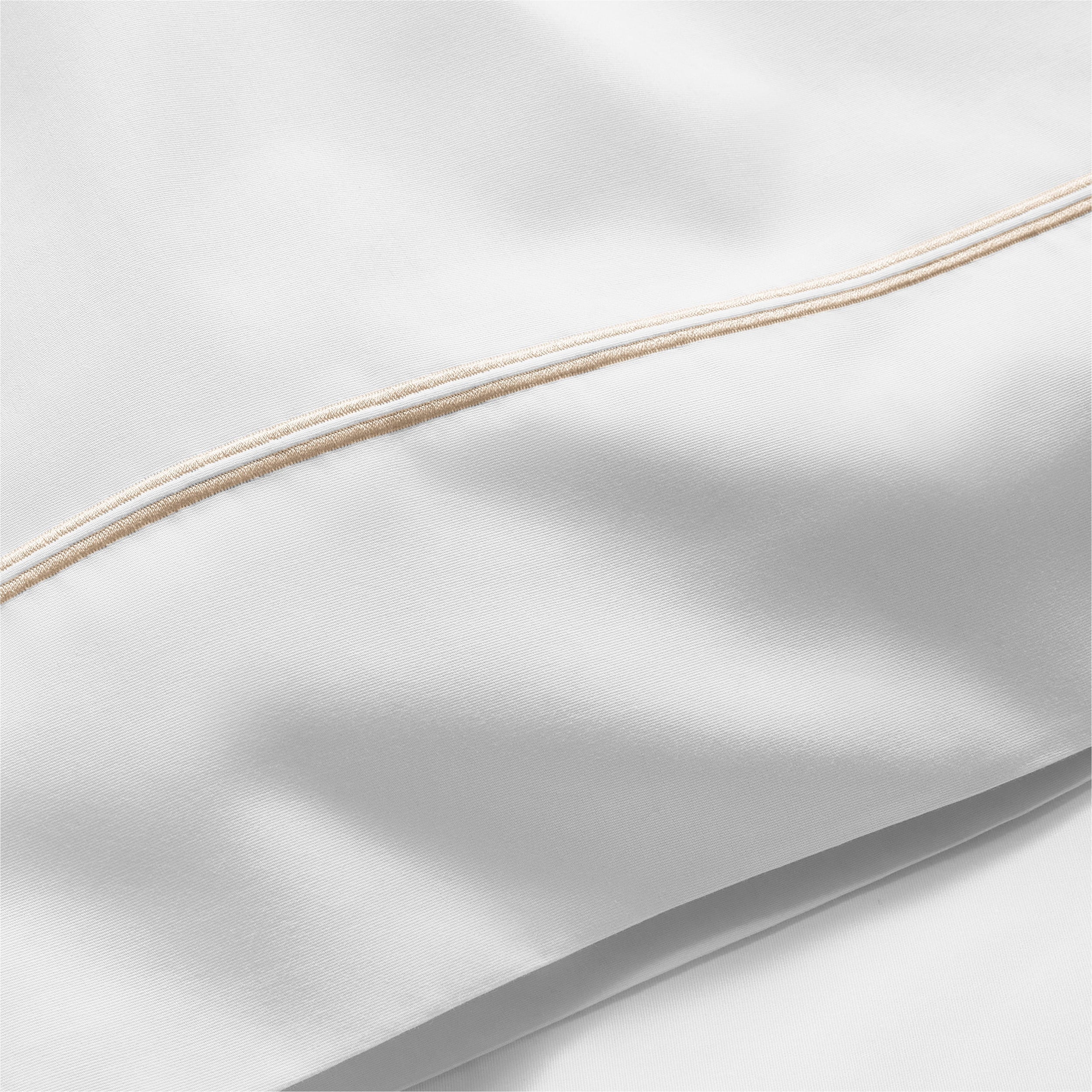 Wrinkle-Resistant 4-Piece 300 Thread Count White Pima Cotton Bed Sheet Set with Tan Hem, Full , Adult/Teen - Cooling Hotel Quality Bedding Sheets and Pillowcases Detail