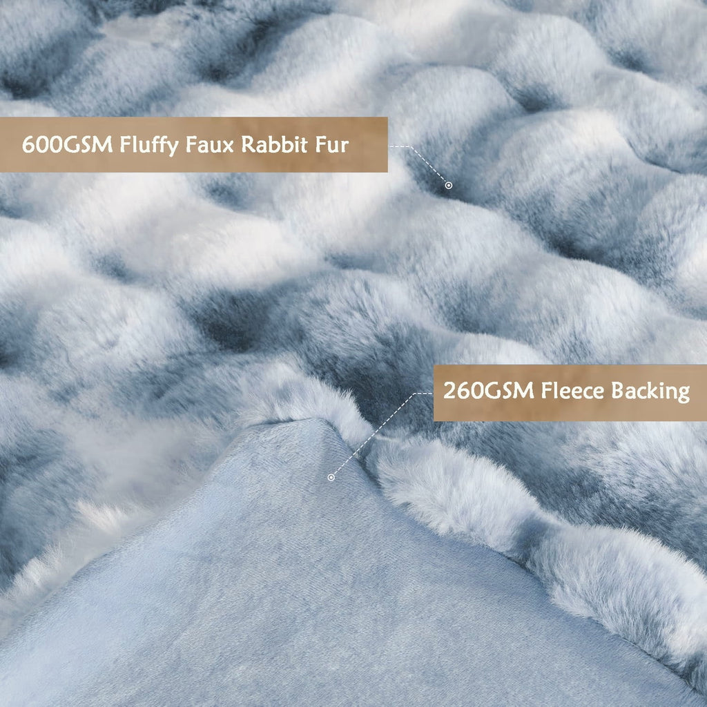 Super Soft Flannel Faux Fur Blanket Fluffy Luxury Throw Blanket Plush Fuzzy Blanket for Couch Bed 50×60 Inches Tie-dyed Blue - Cozy Fleece Throw Blanket for Couch & Bed Detail