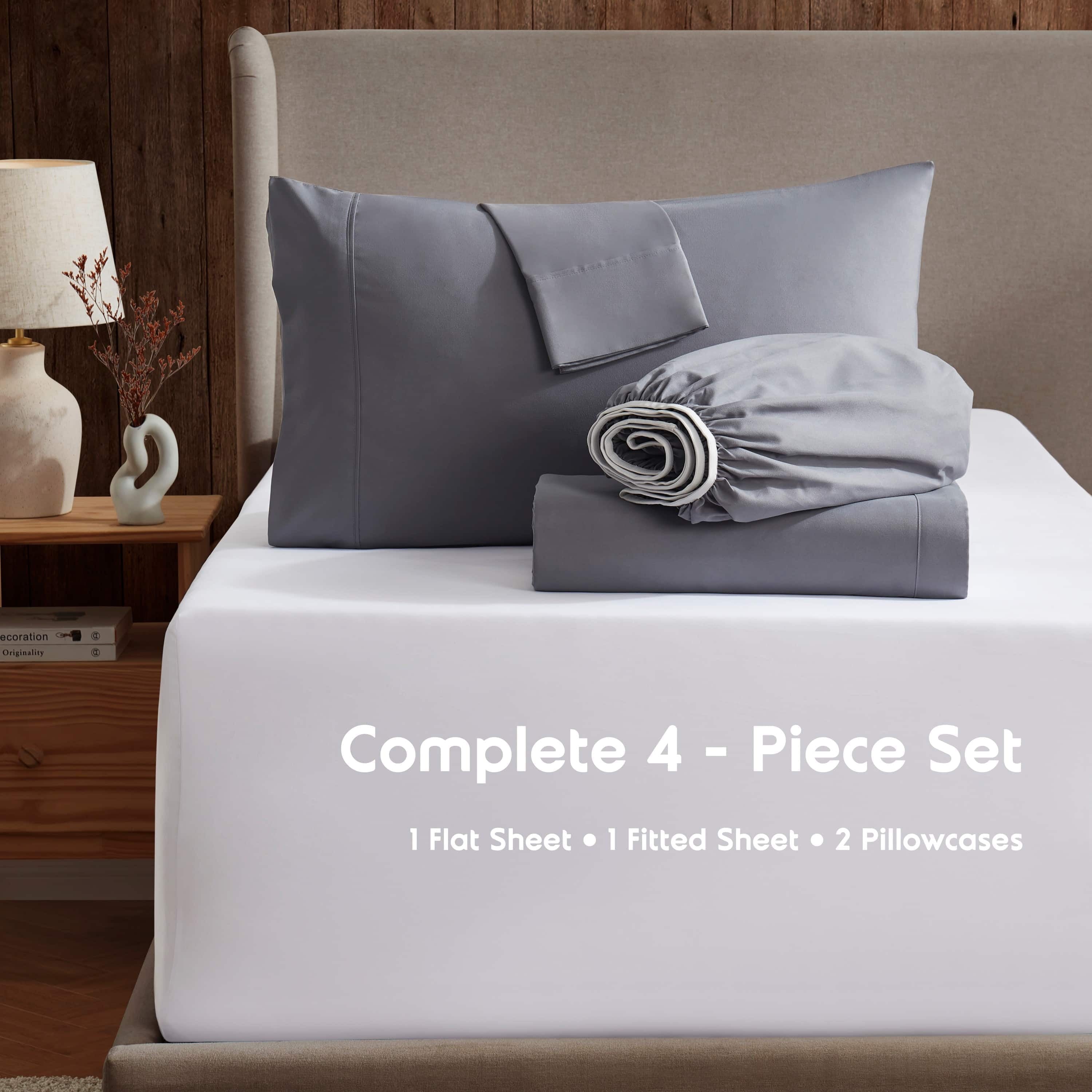 Wrinkle-Resistant Queen Sheets Set, 1800 Series 4 Piece Sheets , Luxury Soft Microfiber Queen Size Bed Sheets Set, Gray - Breathable Egyptian Cotton Flat & Fitted Sheets Detail