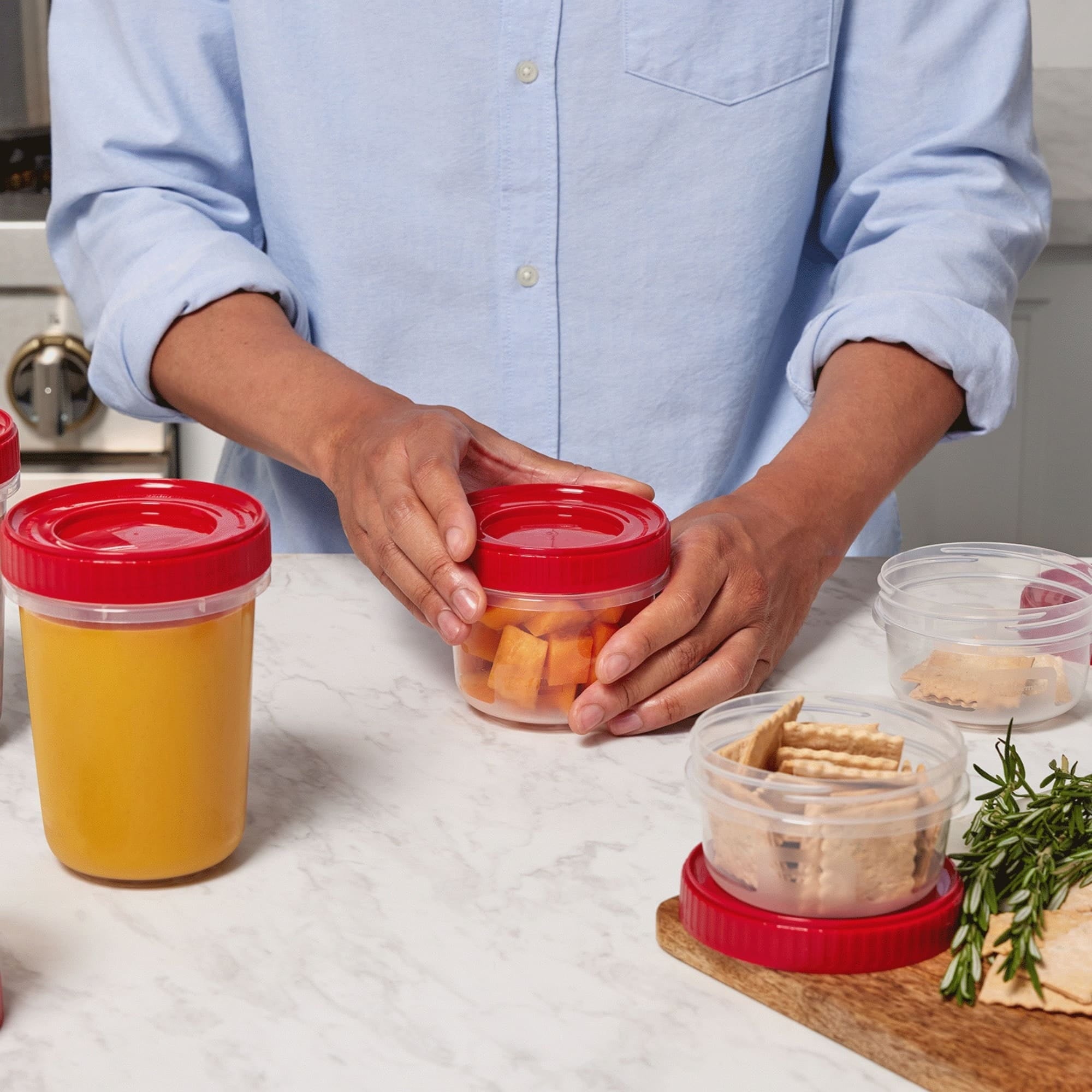 Playful Geometric 12 Piece Food Storage Set, Red - Deliciously Soft Cupcake Sensory Glob Detail