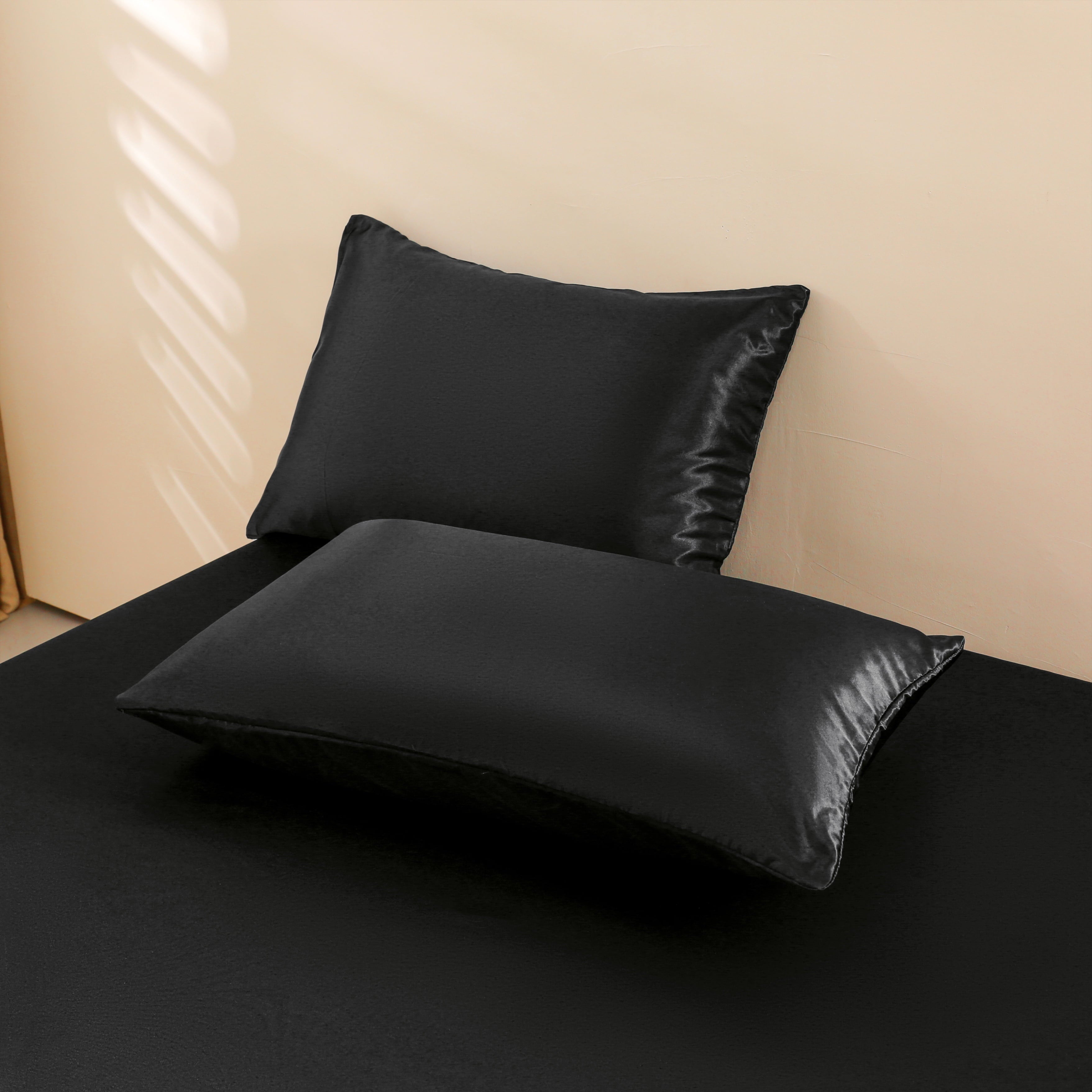 Ultra-Soft 4Pcs Black Satin Sheets Queen Set Silk Sheets 13" Deep Pocket Ultra Soft silky Bed Sheet Set - Luxury Bed Sheet Set with Deep Pockets Detail