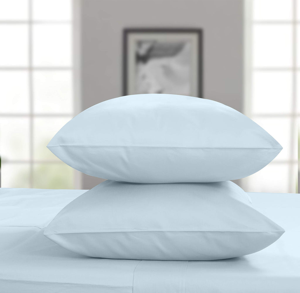 Premium Egyptian Cotton 100% Cotton King Bed Sheets Set - 4-Piece, 300 Thread Count, Lightweight Sateen, Light Blue - Luxury Bed Sheet Set with Deep Pockets Detail
