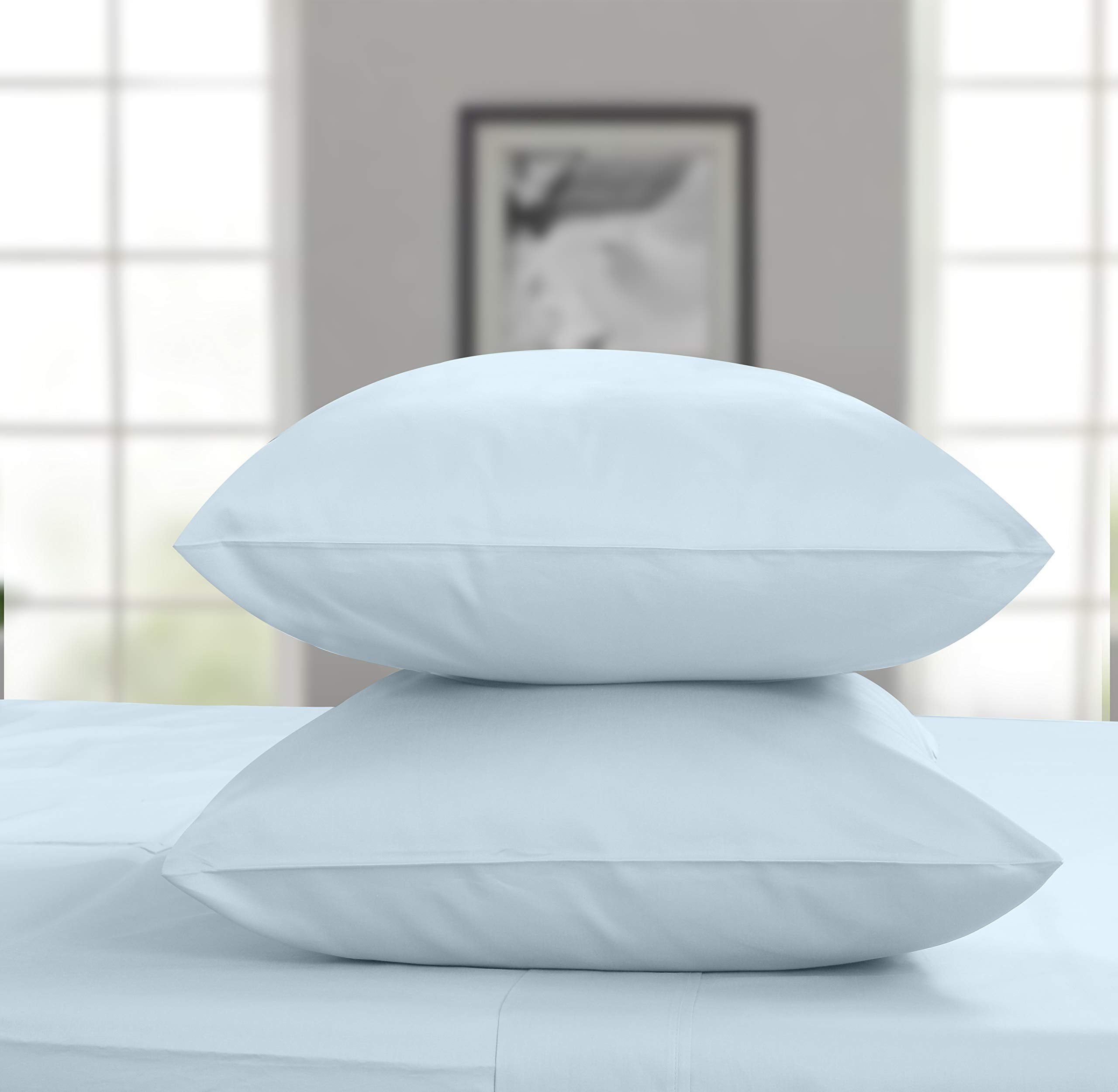 Premium Egyptian Cotton 100% Cotton King Bed Sheets Set - 4-Piece, 300 Thread Count, Lightweight Sateen, Light Blue - Luxury Bed Sheet Set with Deep Pockets Detail