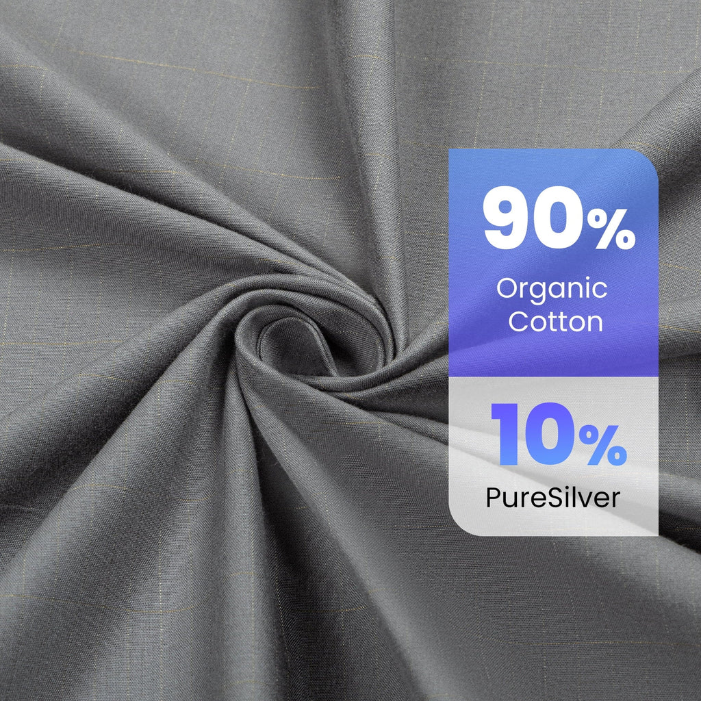 Breathable Luxury Grounding Sheets Queen Size 90% Organic Cotton + 10% Pure Silver Fitted Bed Sheet Gray Fiber Grounding Sheet Earth Ce... - Premium Ultra-Soft Pillowcase Pair for Sleeping Detail