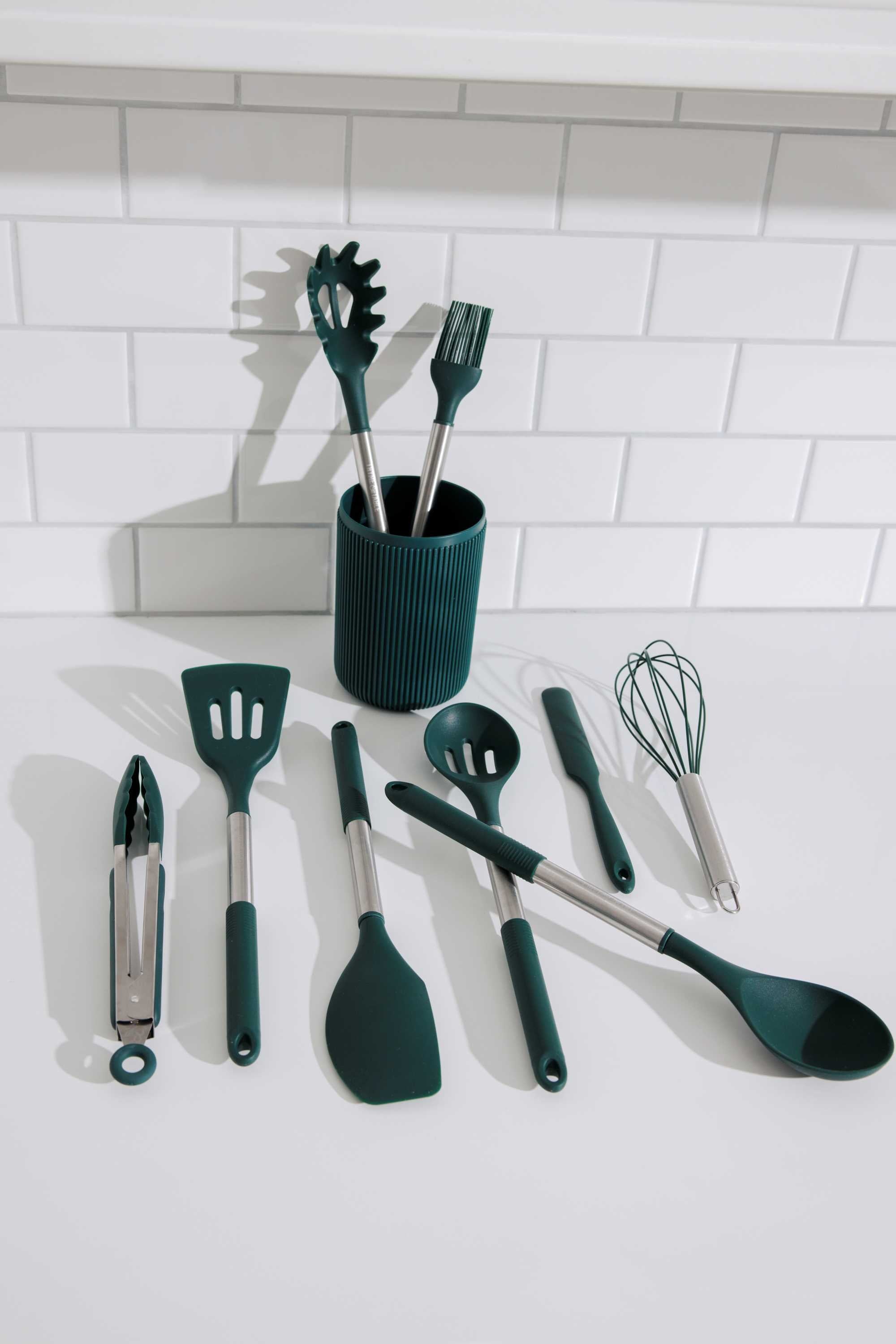 Premium Silicone 10-Piece Silicone Gadget Set - Green - Durable Turner & Ladle Utensil Set for Home Chefs Detail