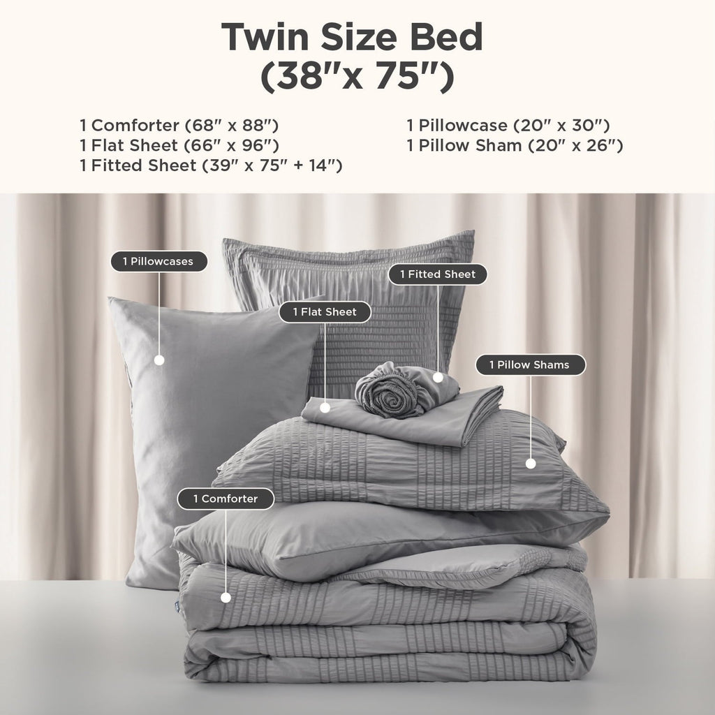 Hypoallergenic Cloud Twin Comforter Sets 5 Pieces Stripes Seersucker Bedding Set, Bed in a Bag with Soft Comforter & Sheets, Pillowcase & ... - Cloud-Like Soft Lightweight Bed Comforter Detail