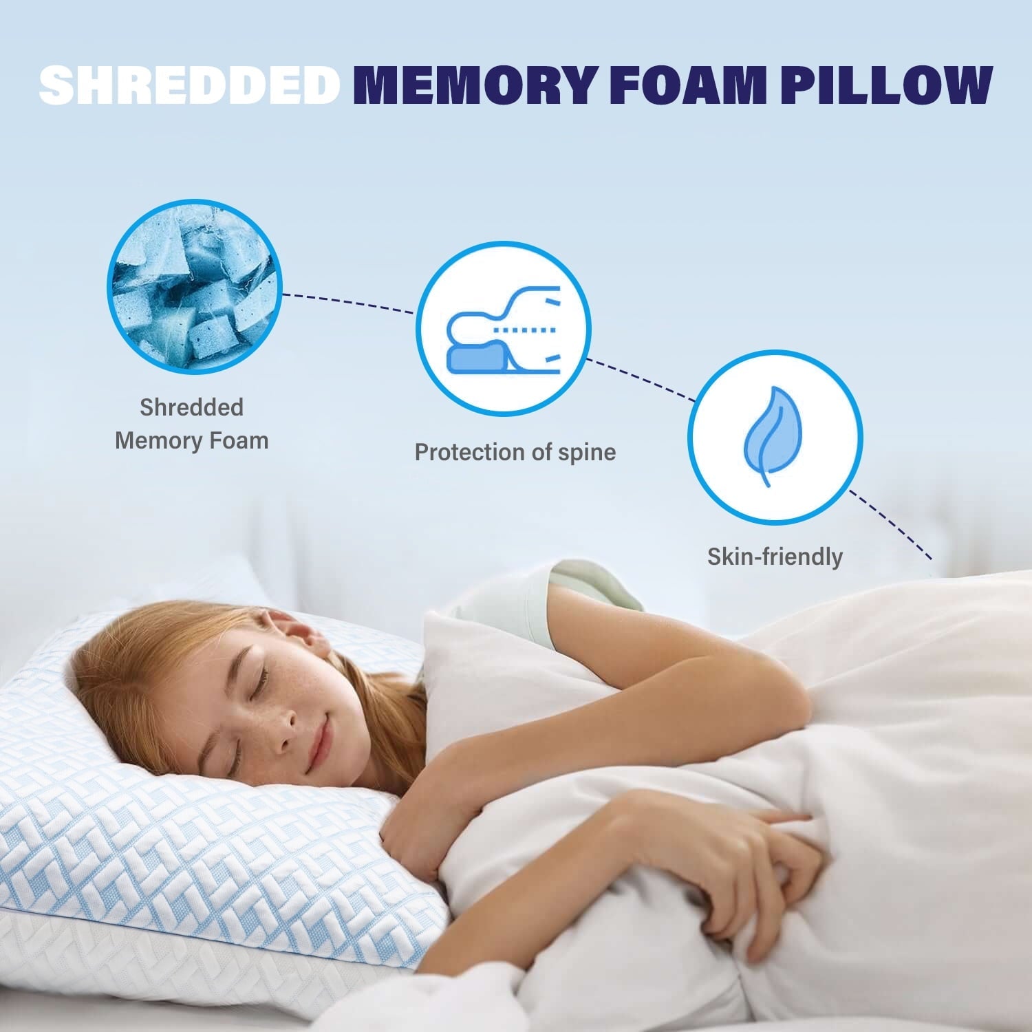 Hotel Collection Cooling Bed Pillows for Sleeping Shredded Memory Foam Pillows Queen Size Set of 2 Pack - Decorative Throw Pillow Cushion for Sofa & Bed Detail