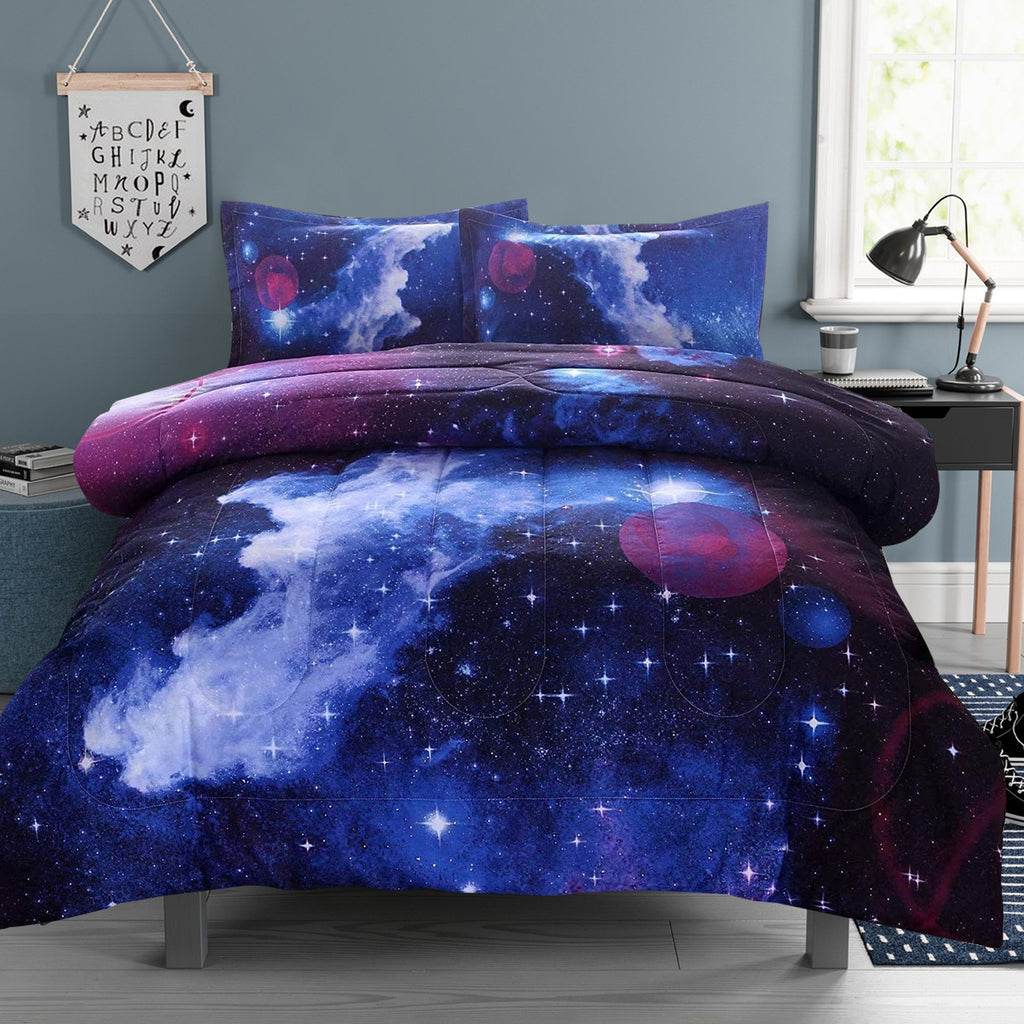 Heavyweight Warmth Galaxy Bedding Sets Outer Space Comforter 3D Printed Space Quilt Set Full Size for Kids Blue - All-Season Down Alternative Comforter Insert Detail
