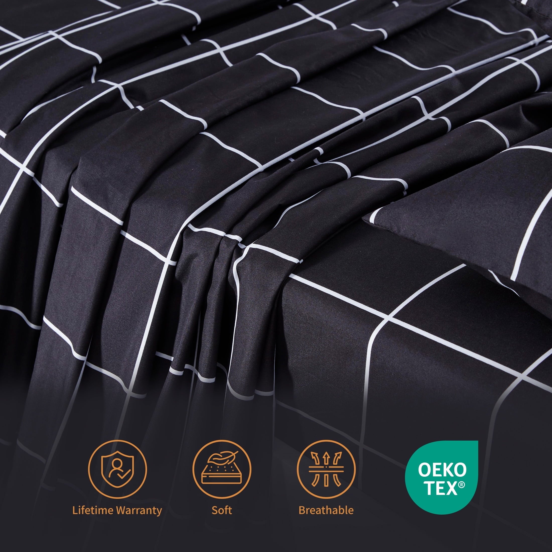 Ultra-Soft Full Bed Sheet Set, 4 Pieces Breathable & Super Soft, Easy Care Printed Microfiber with Deep Pocket & Envelope Closur... - Breathable Egyptian Cotton Flat & Fitted Sheets Detail