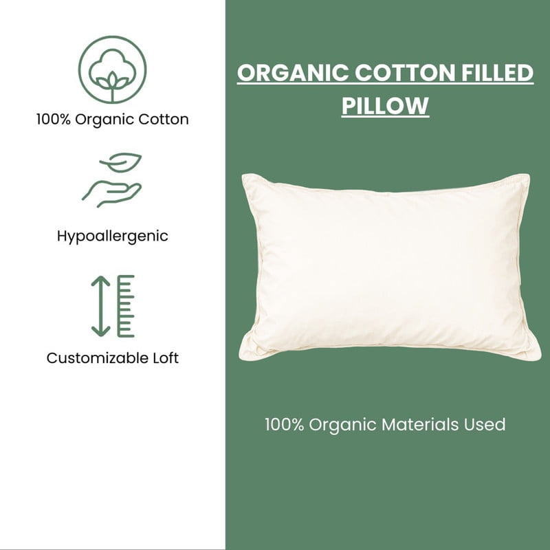 Fluffy Shredded 100% Organic Cotton Pillow with Organic Cotton Cover - GOTS CERTIFIED - Adjustable Loft, Head Neck Pain Relief, Back ... - Hotel Quality Plush Sleeping Pillows Detail